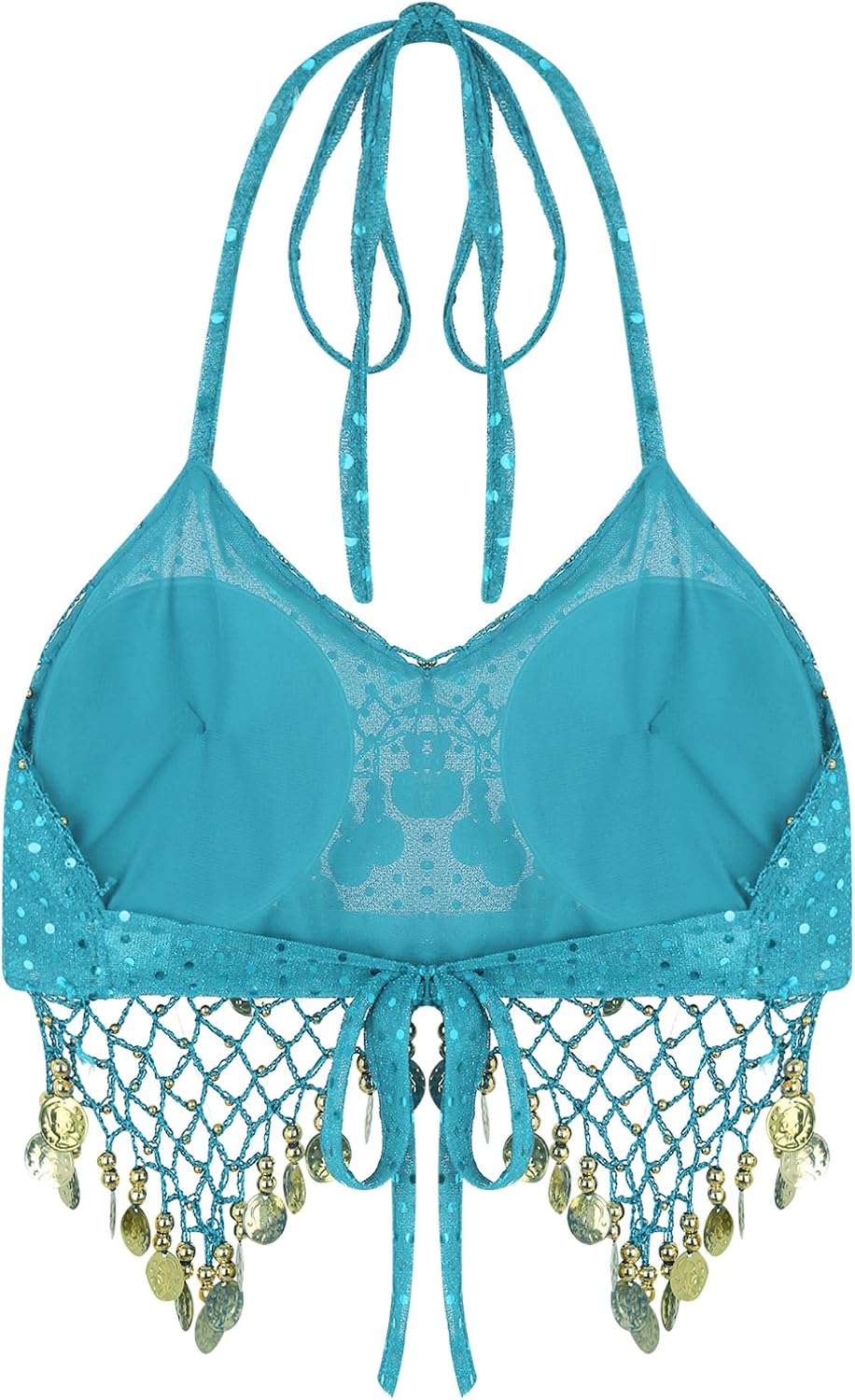 iiniim Womens Glitter Sequins Belly Dance Bra Top Halter Beads Tassel Crop Top Dance Costume