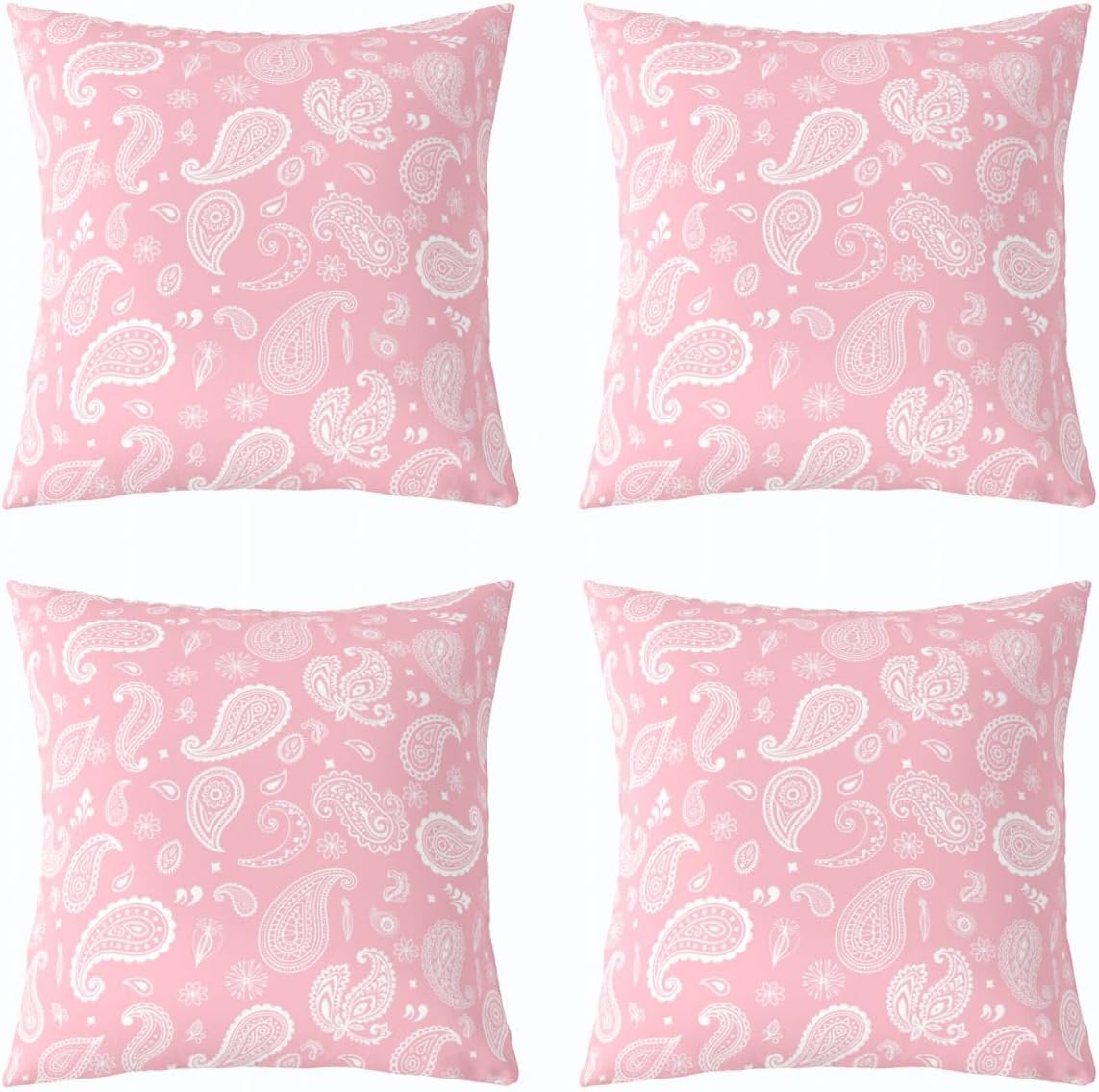 Castle Fairy Vintage Paisley Swirls Throw Pillow Covers 18"x18" Set of 4 Boho Chic Floral Cushion Covers for Couch Sofa Watercolor Floral Decorative Pillowcases Baby Pink Soft Pillow Cases