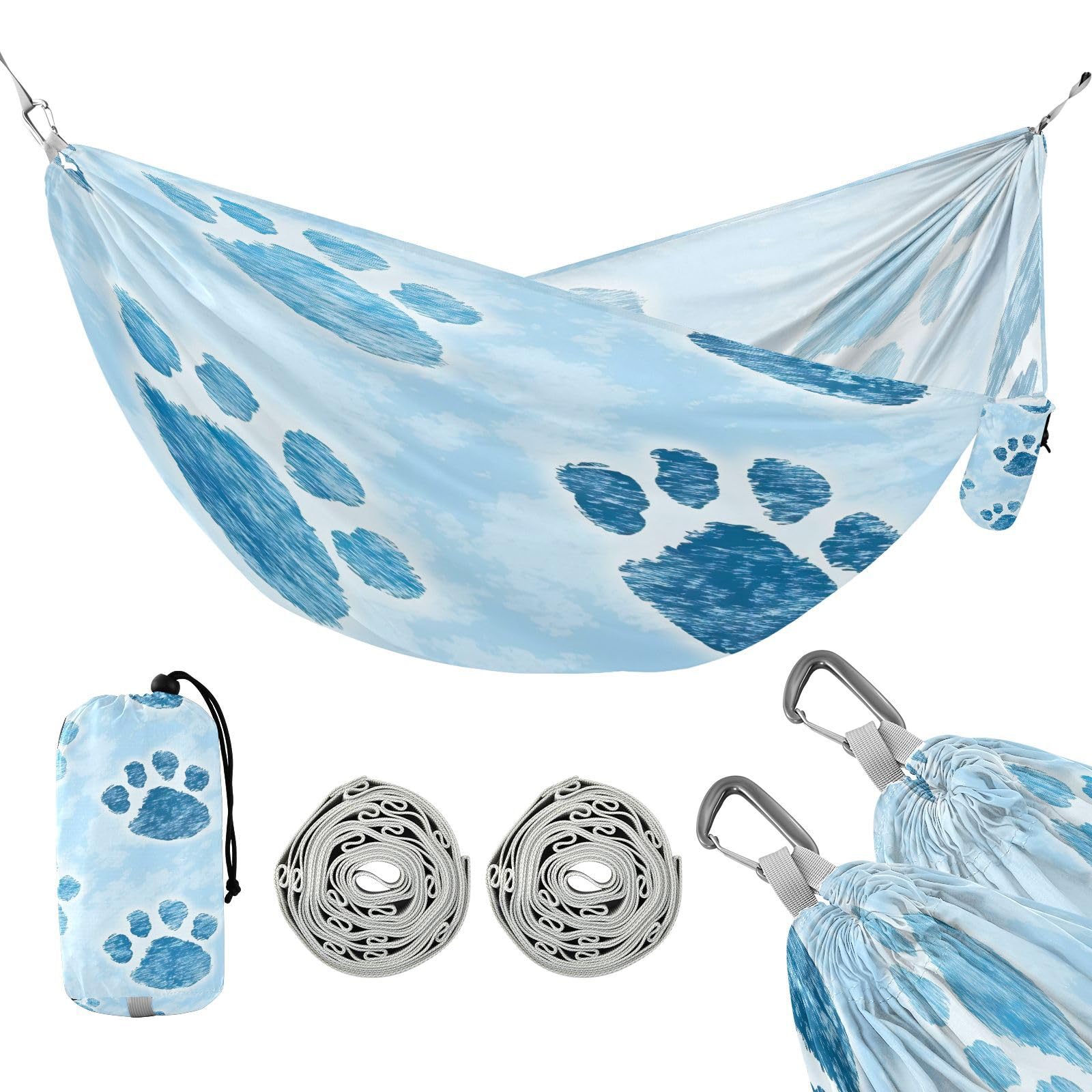 ATTX Dog Paw Prints Camping Hammock - Lightweight & Portable Hammocks, Heavy Duty 330lbs Capacity for Indoor, Hiking, Backpacking, Travel, Backyard, Beach#358