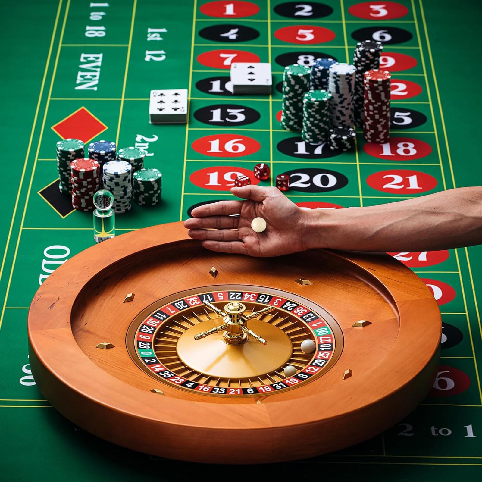 Rueda de Ruleta de Madera de 20 Pulgadas con 4 Bolas de Ruleta, Juegos de Mesa de Ocio para Uso Profesional en el hogar o Fiesta Nocturna