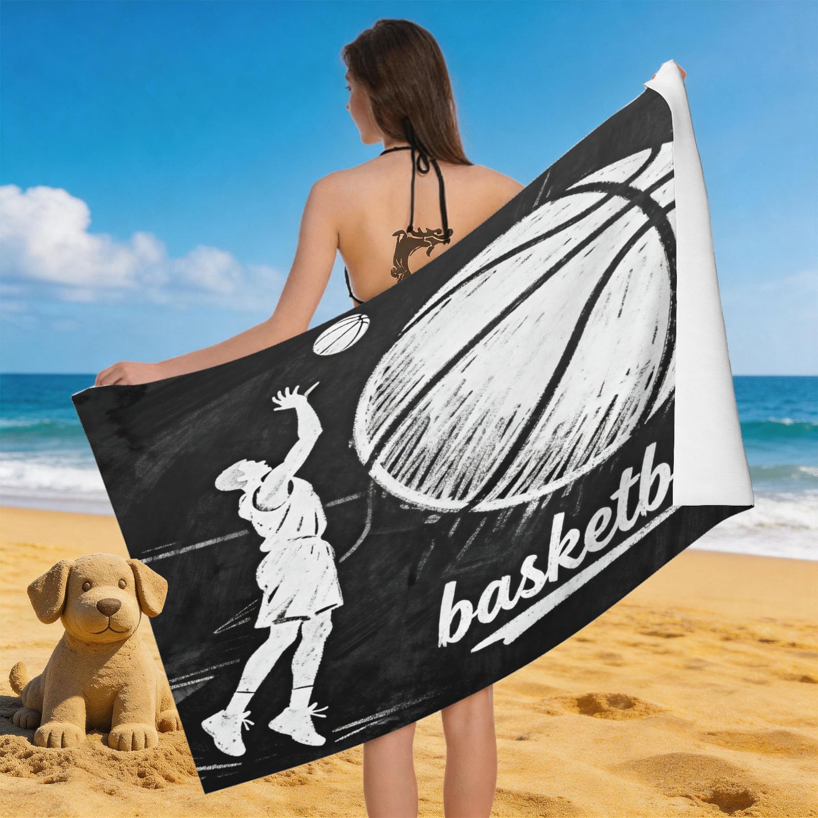 Leichong 3D Basketball Beach Towel Microfiber Soft Quick Dry for Adults, Teenager Bath Towel Lightweight Soft Absorbent for Travel Swimming Pool Sports, 75 x 150 cm