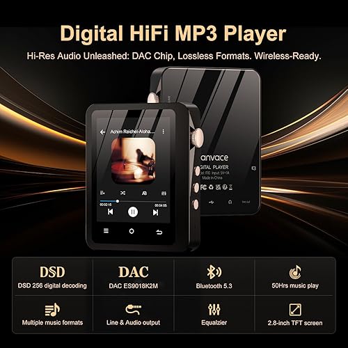 Miniatura 2 de Reproductor de MP3 de alta fidelidad con Bluetooth 5.3, reproductor de música de audio digital de alta resolución DSD sin pérdidas, reproductor de