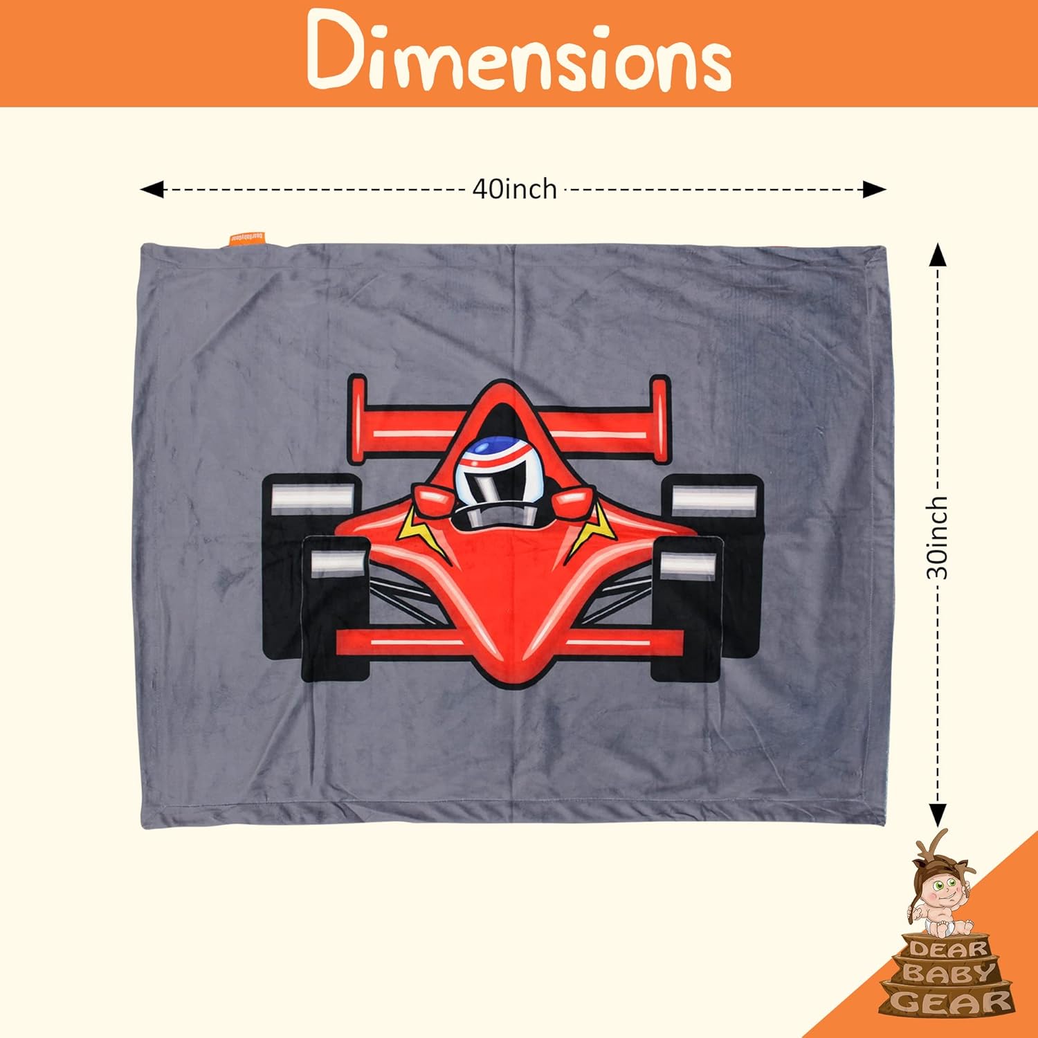 Dear Baby Gear - Reversible Baby Blankets - Soft Nursery Blanket for Newborn - Toddler Blankey - Throw Blanket for Boys & Girls - Infant Blankets - 40x30 (Race Car Driver Plain Grey Flag)