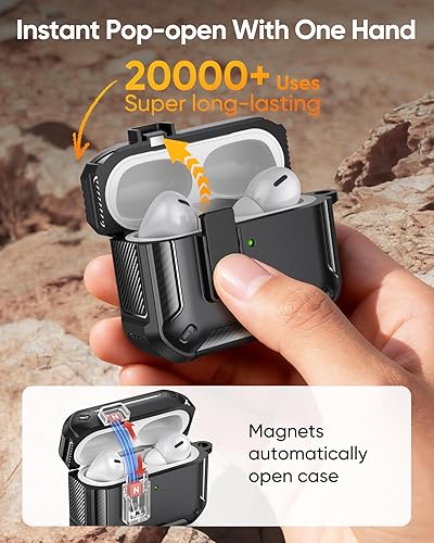 Miniatura 3 de MoKo Funda para AirPods Pro 2 con candado, compatible con MagSafe, soporte de teléfono y auto emergente para AirPods Pro de 21 generación, funda