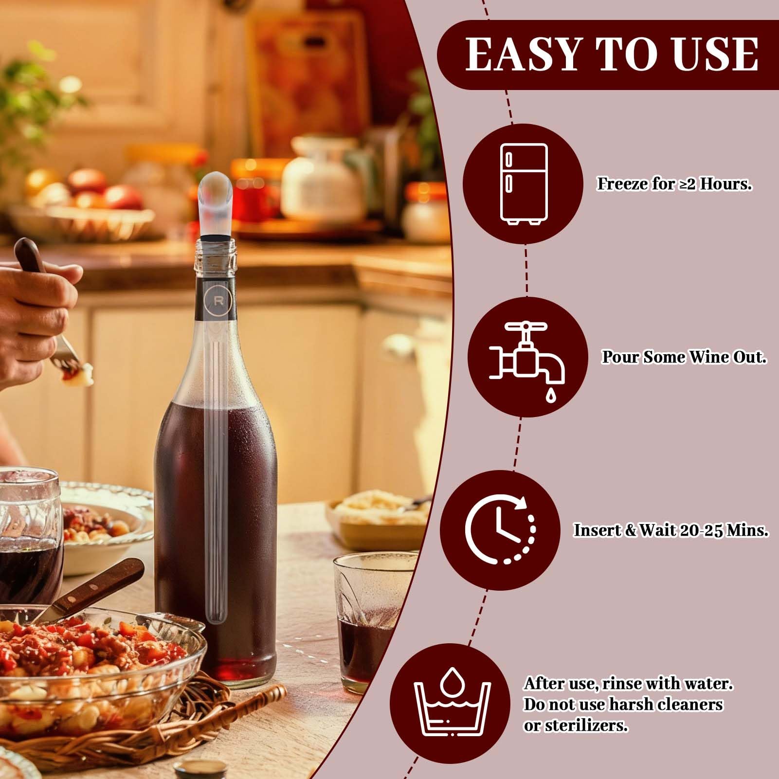 2Pcs Wine Cooler Sticks, 3-in-1 Stainless Steel Wine Chiller Stick with Aerator Drip-Free Pourer - Image 4