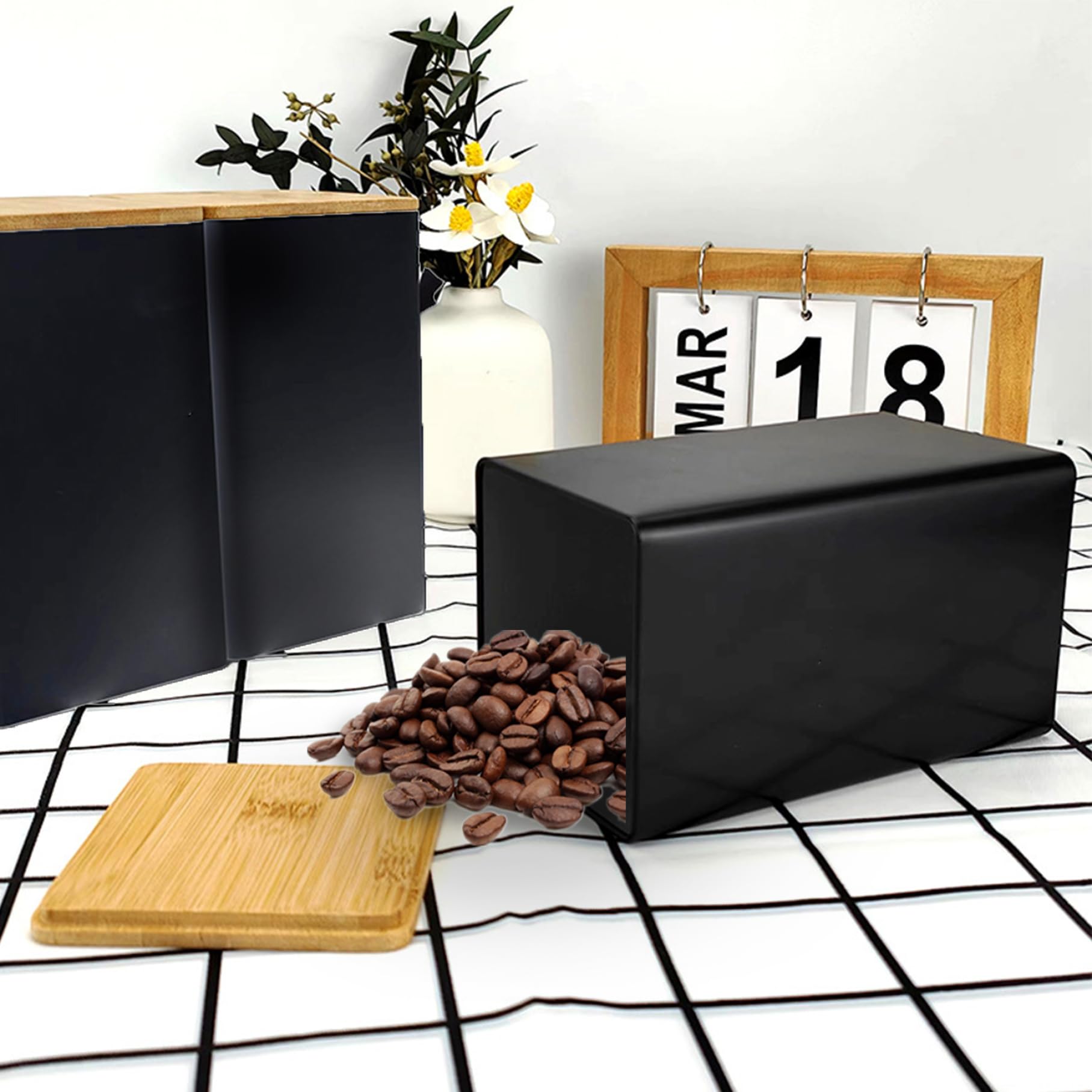 Lot De 2 Sucriers En Céramique 260ml Avec Couvercle Bambou Et Cuillère - Noir - ZOFUN Pot à Sucre Avec Plateau