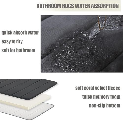 Miniatura 7 de Juego de 3 alfombras de baño de espuma viscoelástica, antideslizantes, extra absorbentes, peludas y suaves, lavables a máquina para baño y