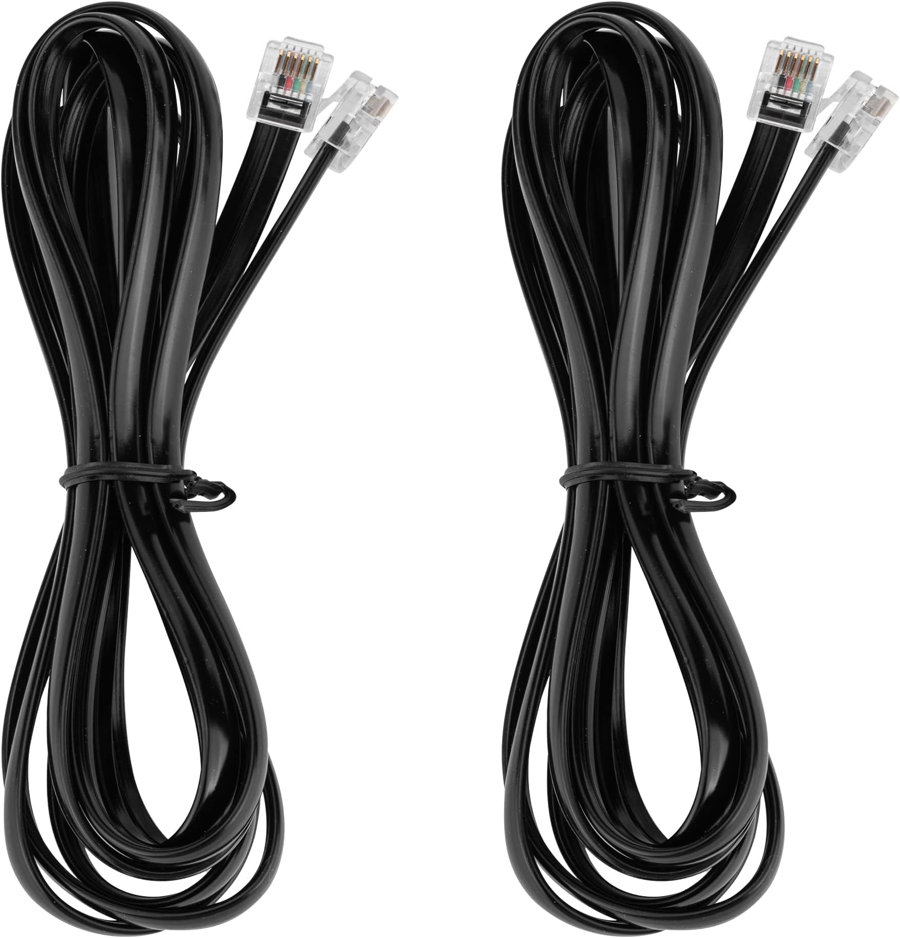 LanSenSu RJ12 Cable Phone Cord RJ12 6P6C Male to Male Straight Wired for Both Data and Voice Use - 2Pack (Black, 6.6FT)