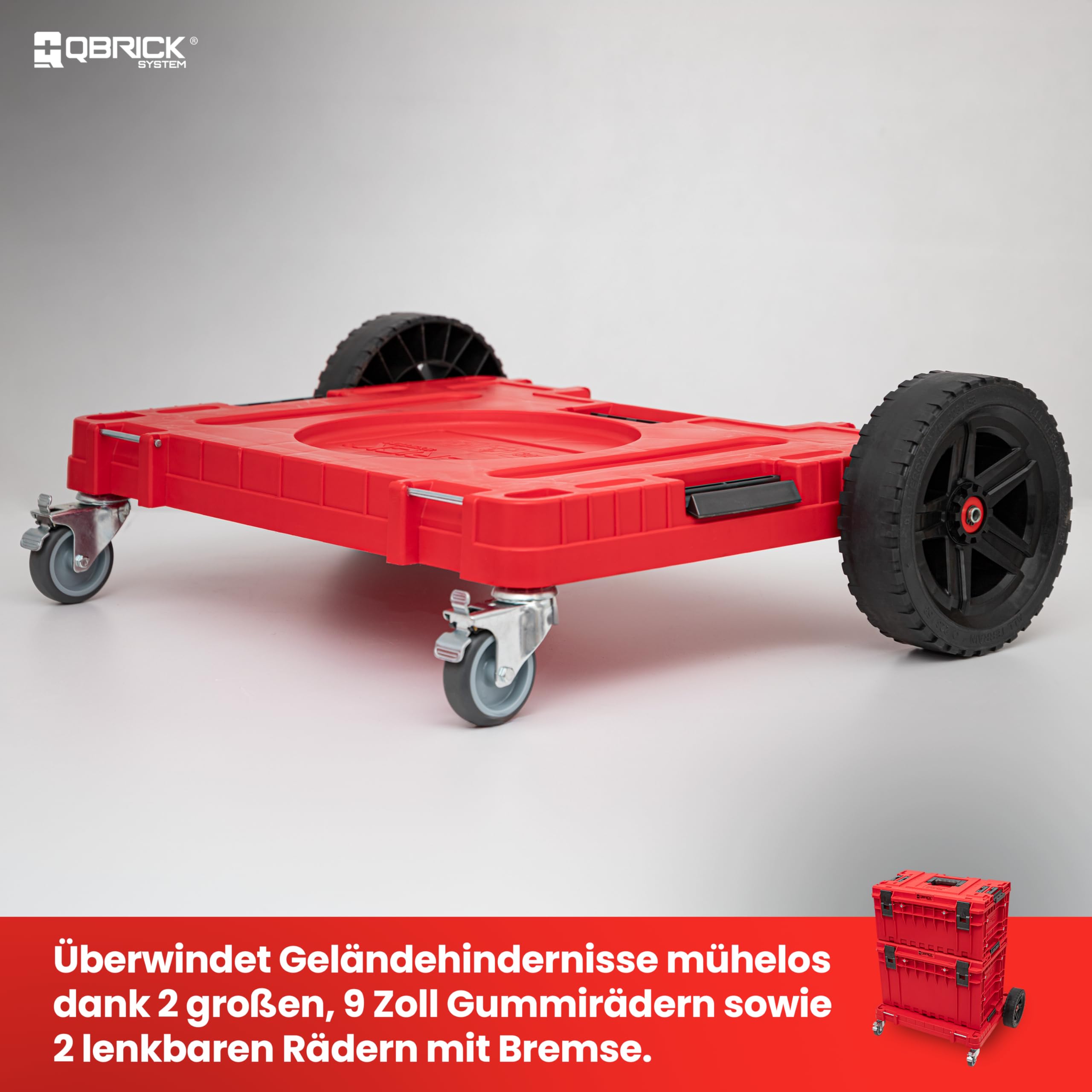QBRICK SYSTEM Transportroller Rollbrett Transportbrett 120 kg Tragkraft ONE Transport Platform All Terrain RED Ultra HD Rot 750 x 542 x 223 mm