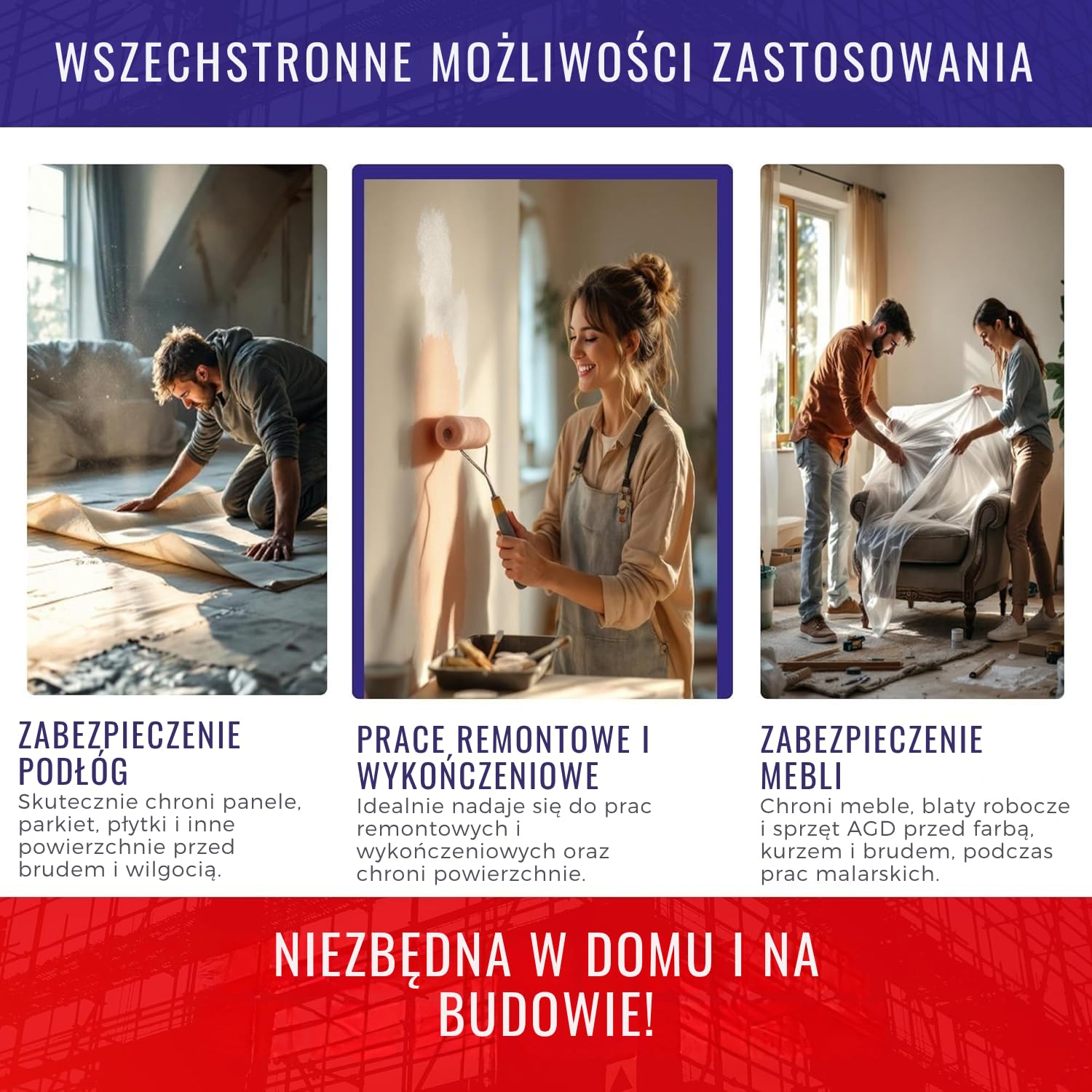 Chle-Mar – 6x Folia Malarska Ochronna 4x5 m 20 m² Transparentna | Folia LDPE 53 g do Ochrony Mebli i Podłogi | do Malowania/Remontu | Akcesoria Malarskie Chroniące przed Farbą i Kurzem