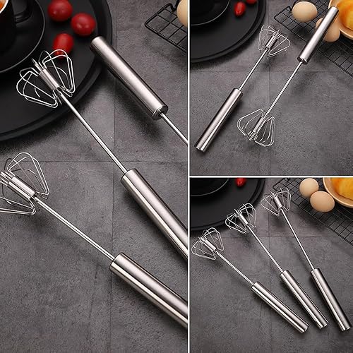Miniatura 7 de Batidor semiautomático de acero inoxidable, batidor de huevo de acero inoxidable 2024, batidor giratorio de mano, agitador de mano, accesorios de
