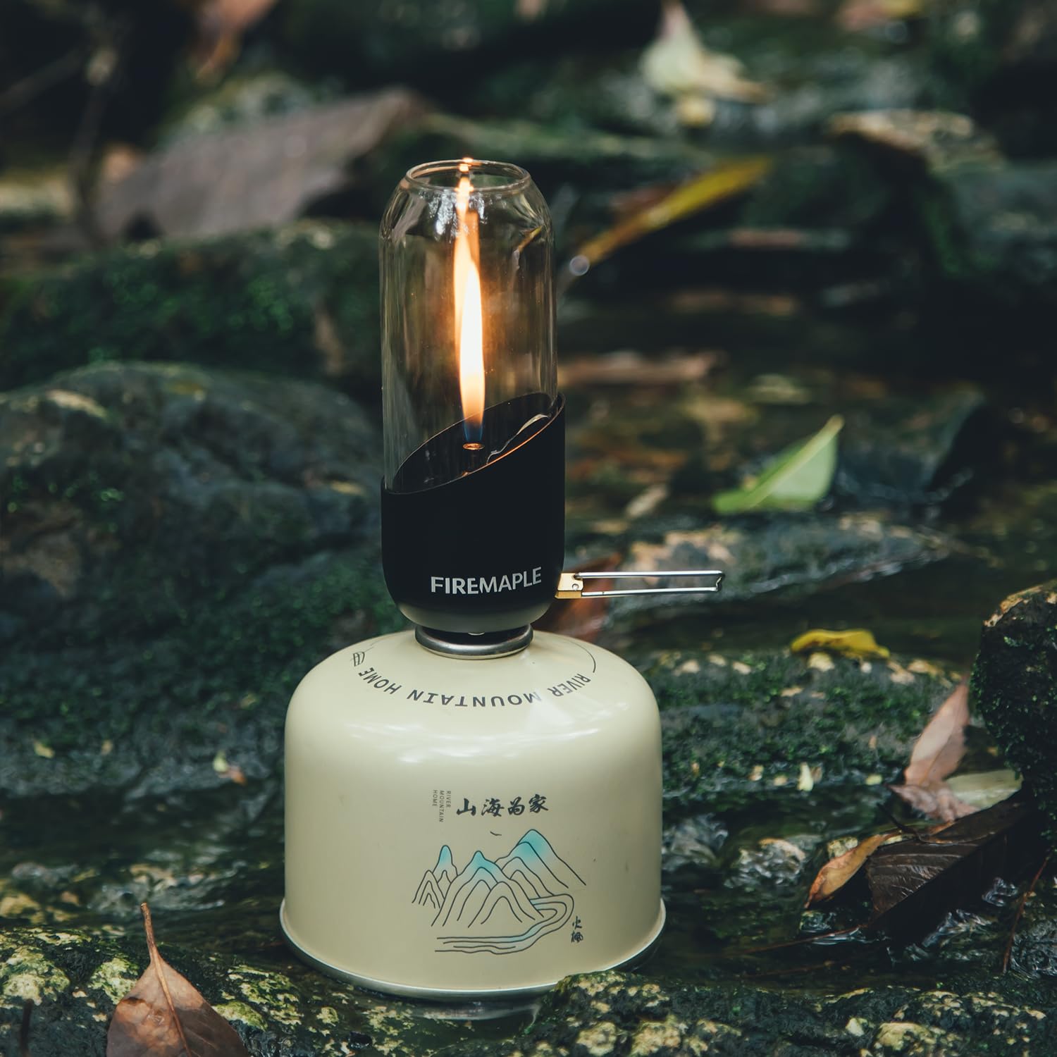 Fire-Maple Lanterne de Camping à Gaz Portable en Verre, Acier et Aluminium, Combustible Propane-Isobutane Luminosité Réglable Eclairage et Lampe de Camping de Camping d'urgence Essentiel (Noir)