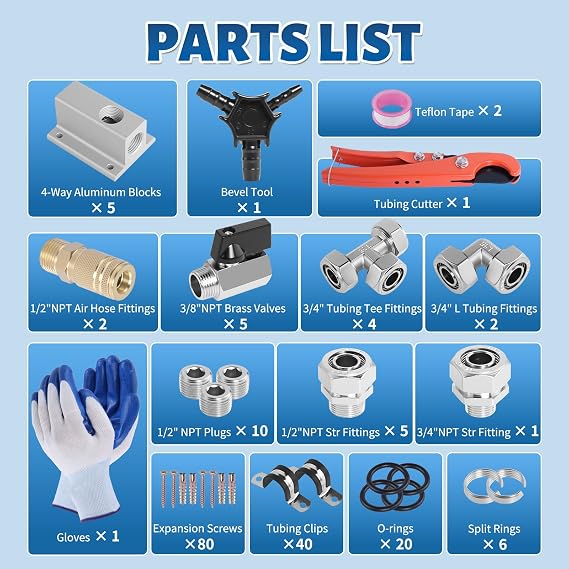 3/4 x 200FT Shop Air Line Kit, 186PCS Compressed Air Piping Kit