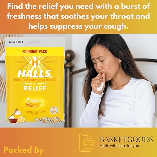 Miniatura 3 de Gotas de miel y limón para la tos sin azúcar, alivio de la tos y el dolor de garganta, paquete económico, 70 gotas (1 paquete), juego con cesta