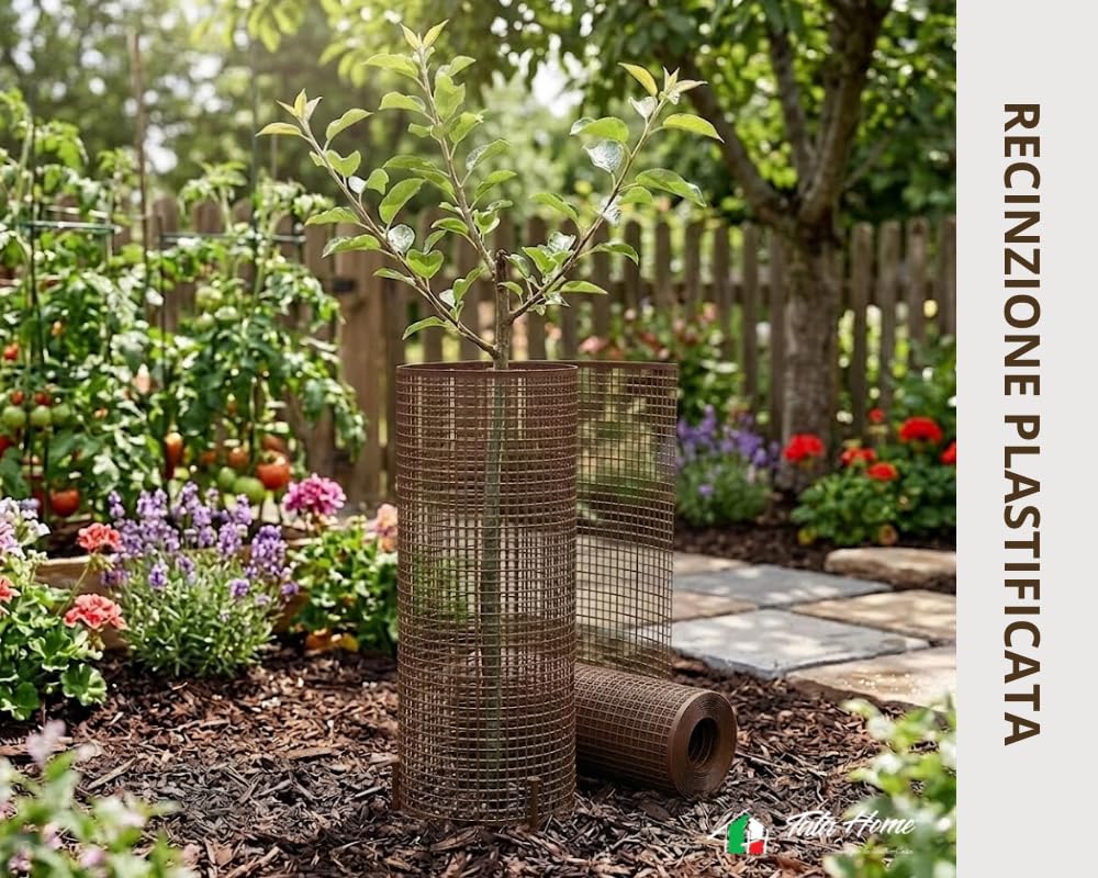 Rete Recinzione Plastificata Rete Protettiva in Plastica da Esterno Giardino a Maglia Piccola Quadrata 10 mm Rete per Cancelli Balconi Misura 1x25 mt Colore Marrone