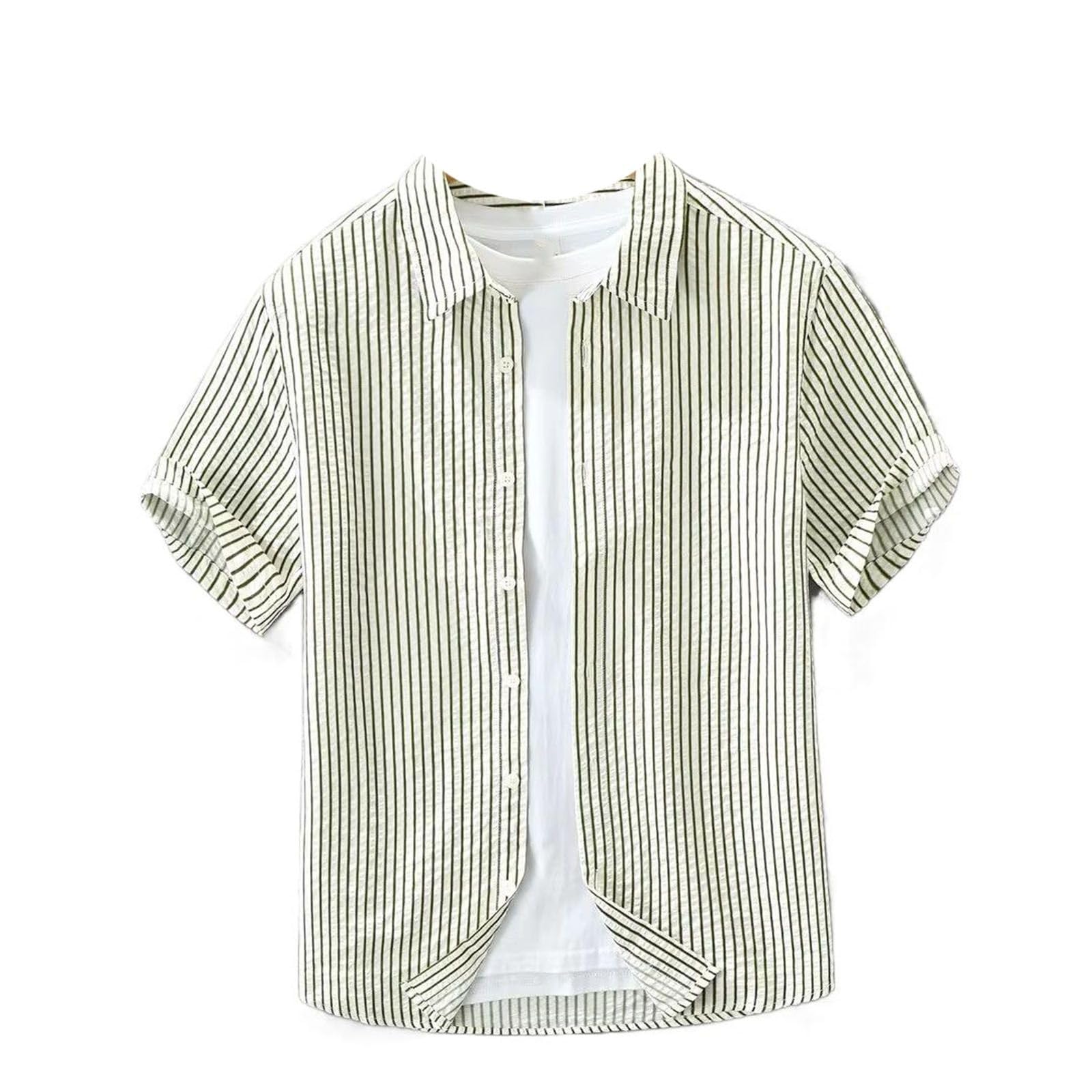 Camicetta da Uomo a Righe con Colletto abbattuto, Top a Maniche Corte Casual da pendolare per Estate