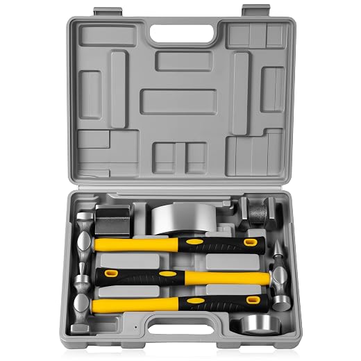 DAYUAN 7Pcs Auto Body Repair Kit, Craft Panel Beating Hammer and Dolly Set Hammer Dent Body Fender Tool