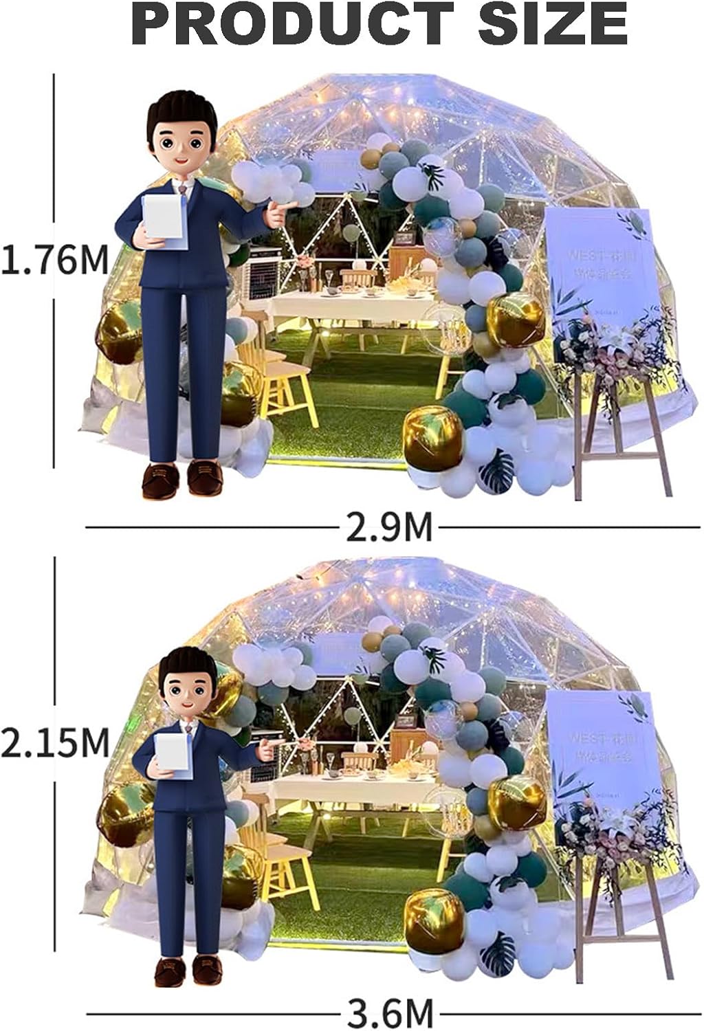Transparent Igloo Dome with Door & Window, Geodesic Dome Greenhouse, Weatherproof Bubble Tent, Garden Dome Tents for Outdoor, Party, Backyard,Transparent (Transparent)
