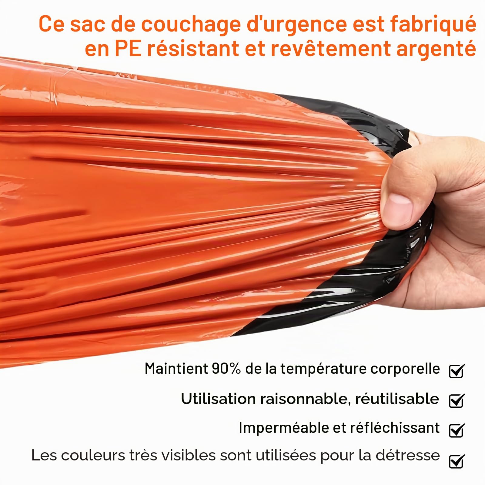 Sac de couchage d'urgence 3 pièces : sac de couchage de survie d'urgence avec sifflet, couverture d'urgence imperméable, tente de sauvetage pour l'extérieur, imperméable,
