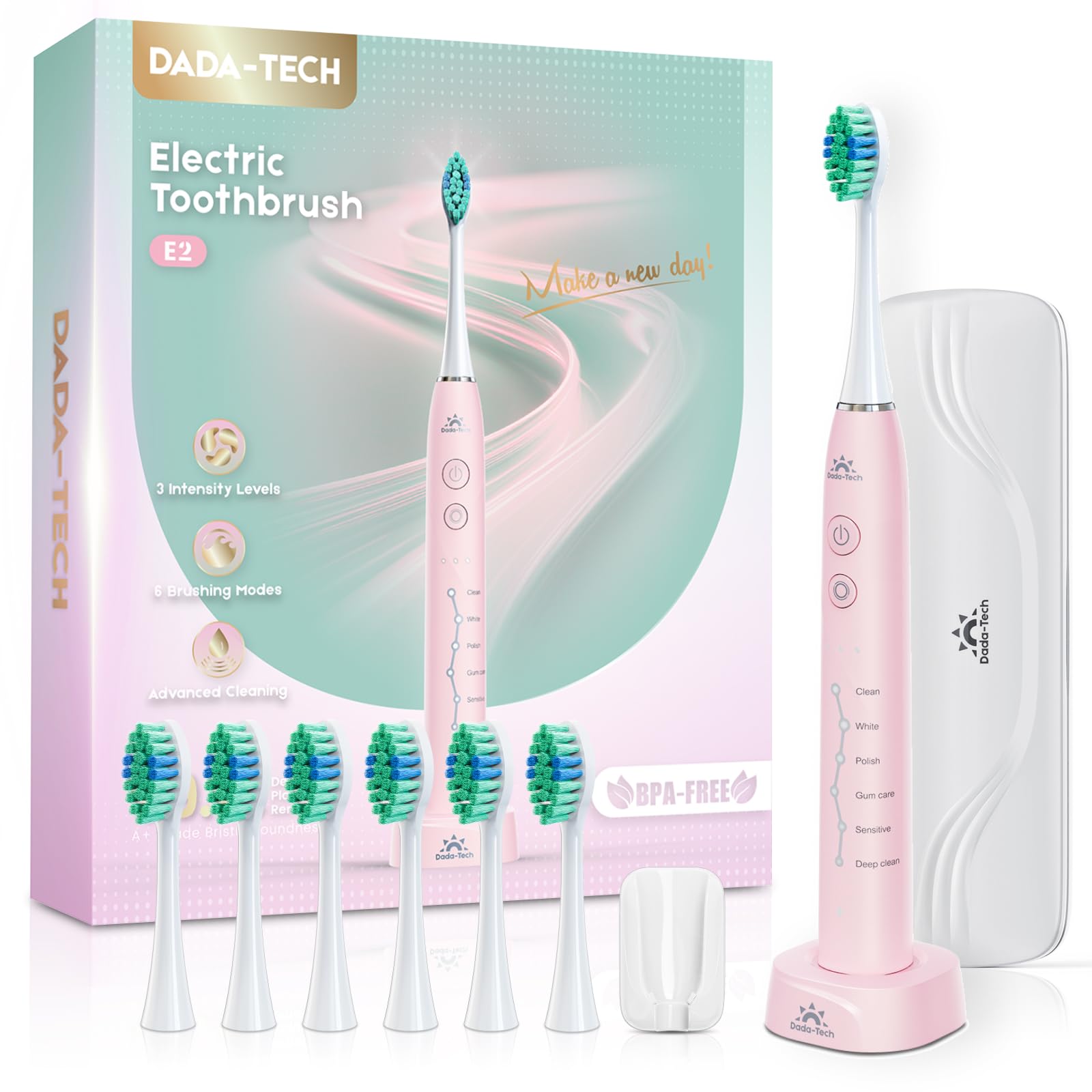 Elektrische-Zahnbürste-Ultraschall-Zahnbürsten-Schallzahnbürste-für-Erwachsene-und-Kinder-Electric-Toothbrush-IPX7-mit-6-Putzmodi-Integrierter-Timer, 7 Zahnbürstenköpfen