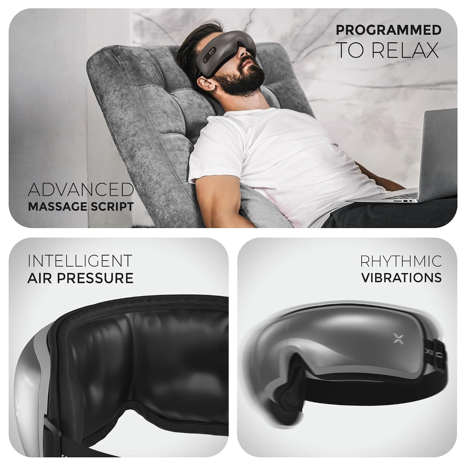 XECH Eye Massager with Vibration Warm Compression Relaxing Music Rechargeable Battery Electric Massaging Machine Birthday Gifts for Women Men Couples Wife (iSoothe Grey) XECH Eye Massager with Vibration Warm Compression Relaxing Music Rechargeable Battery Electric Massaging Machine Birthday Gifts for Women Men Couples Wife (iSoothe Grey)