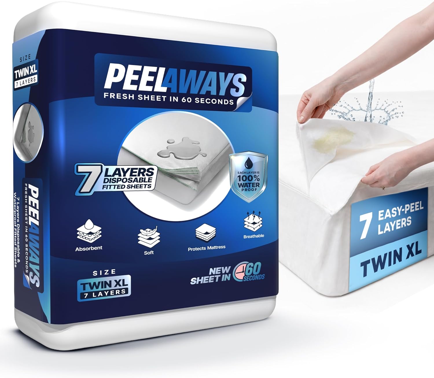 Peelaways Waterproof Disposable Bed Sheets – As Seen On Shark Tank | 7-Layer Absorbent Wellness Sheets for Elderly, Homecare, Hospital Use and Travel