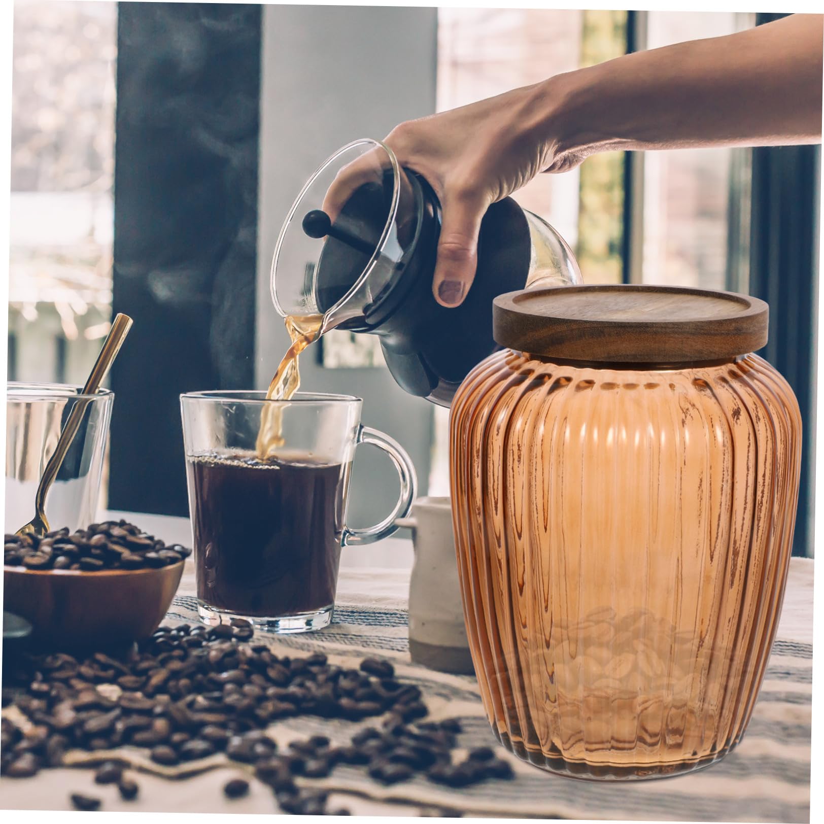 jojofuny Barattolo Ermetico per e Ingredienti la Cucina con Coperchio in Legno di Acacia Trasparente in Vetro da 2200ml