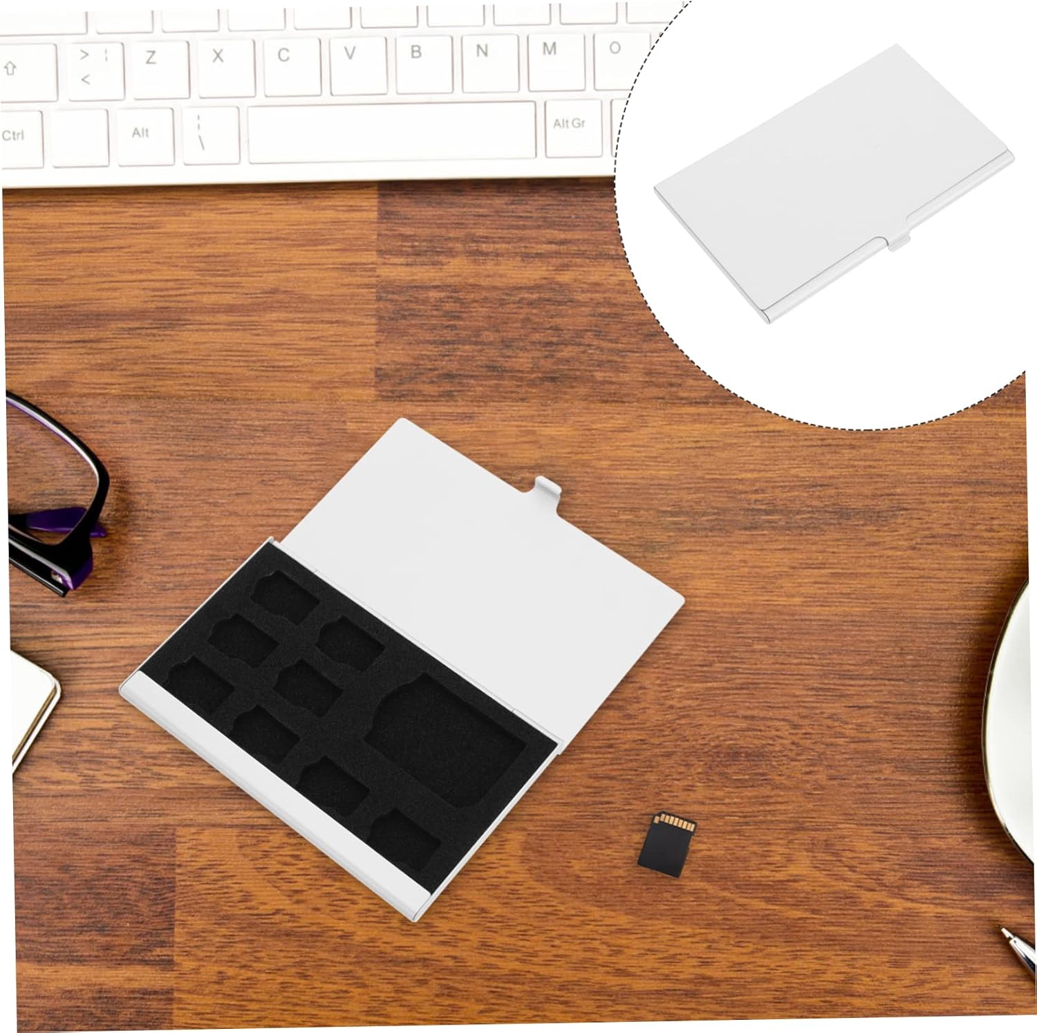 9 Slot Aluminum Alloy Memory Card Carrying Case Silver