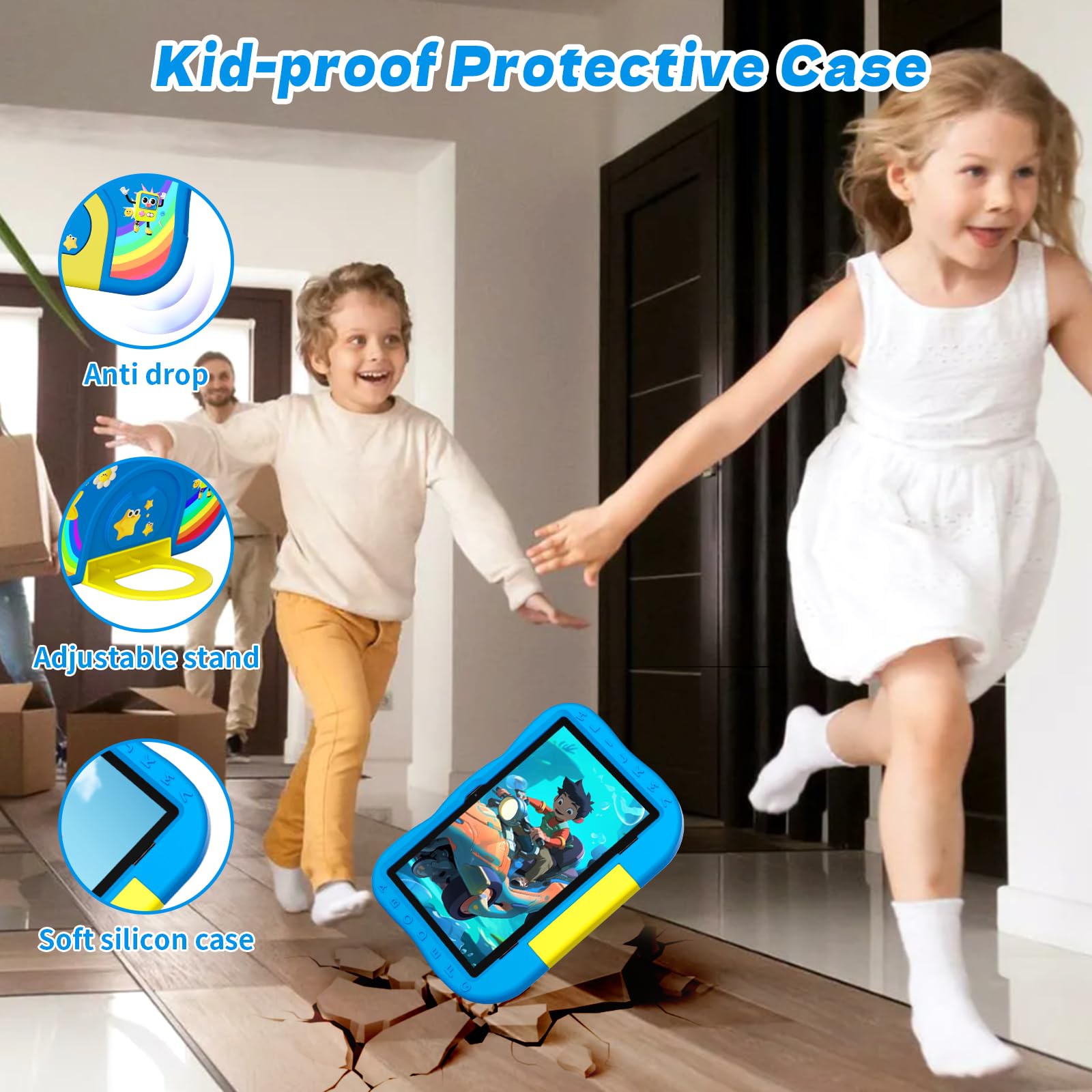 Tablet per bambini 10 pollici Android 14 tablet per bambini con octa-core, 6000 mAh, 10GB RAM + 64GB ROM, doppia fotocamera, WiFi, BT5.3, controllo parentale, bambini Tablet di apprendimento bambini