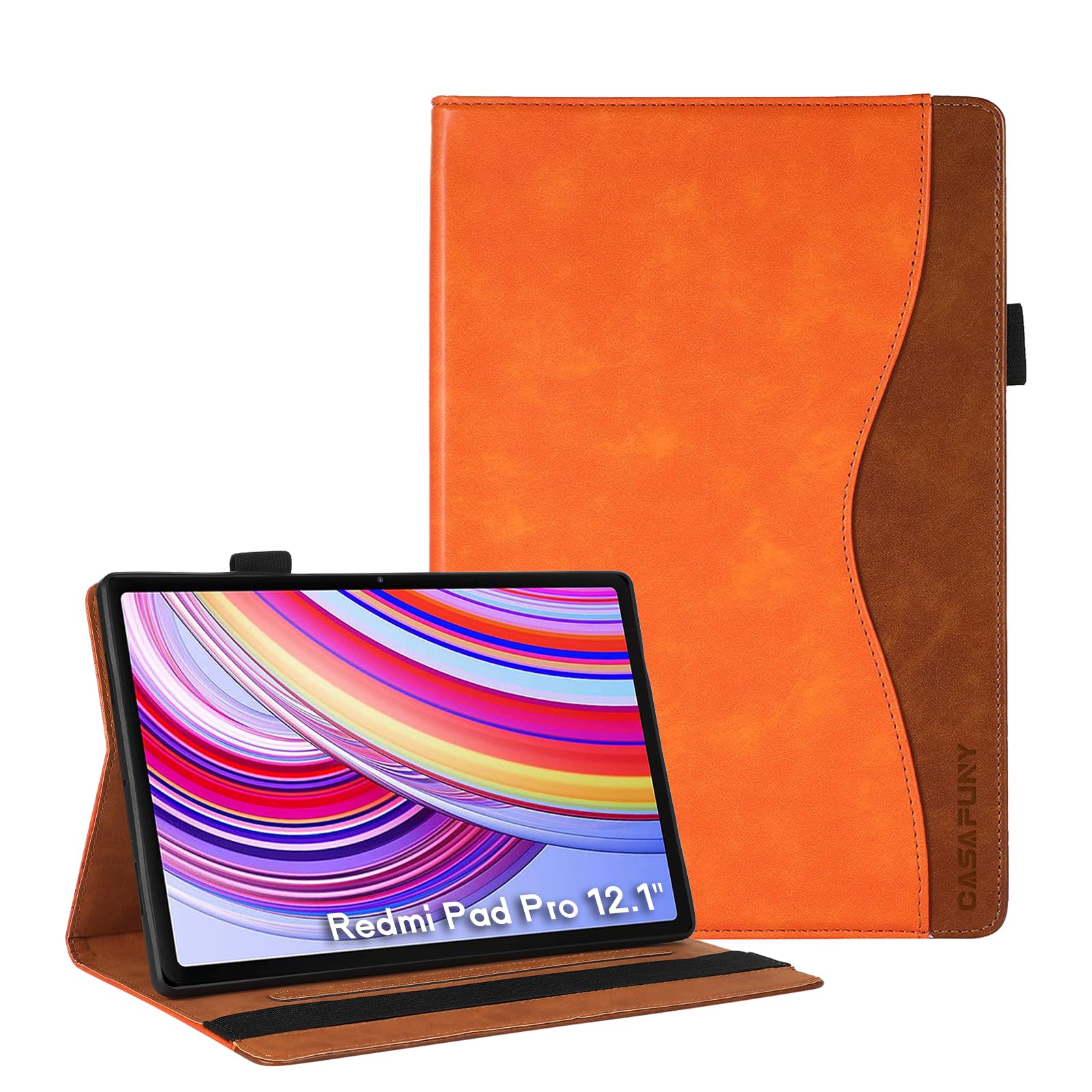 CASAFUNY Hülle für Xiaomi Redmi Pad Pro 12.1 Zoll 2024, Premium PU Leder Business Multi-Winkel Folio Schutzhülle Dokumentschlitze Tablet case für Xiaomi Redmi Pad Pro 12.1'' 2024, Orange