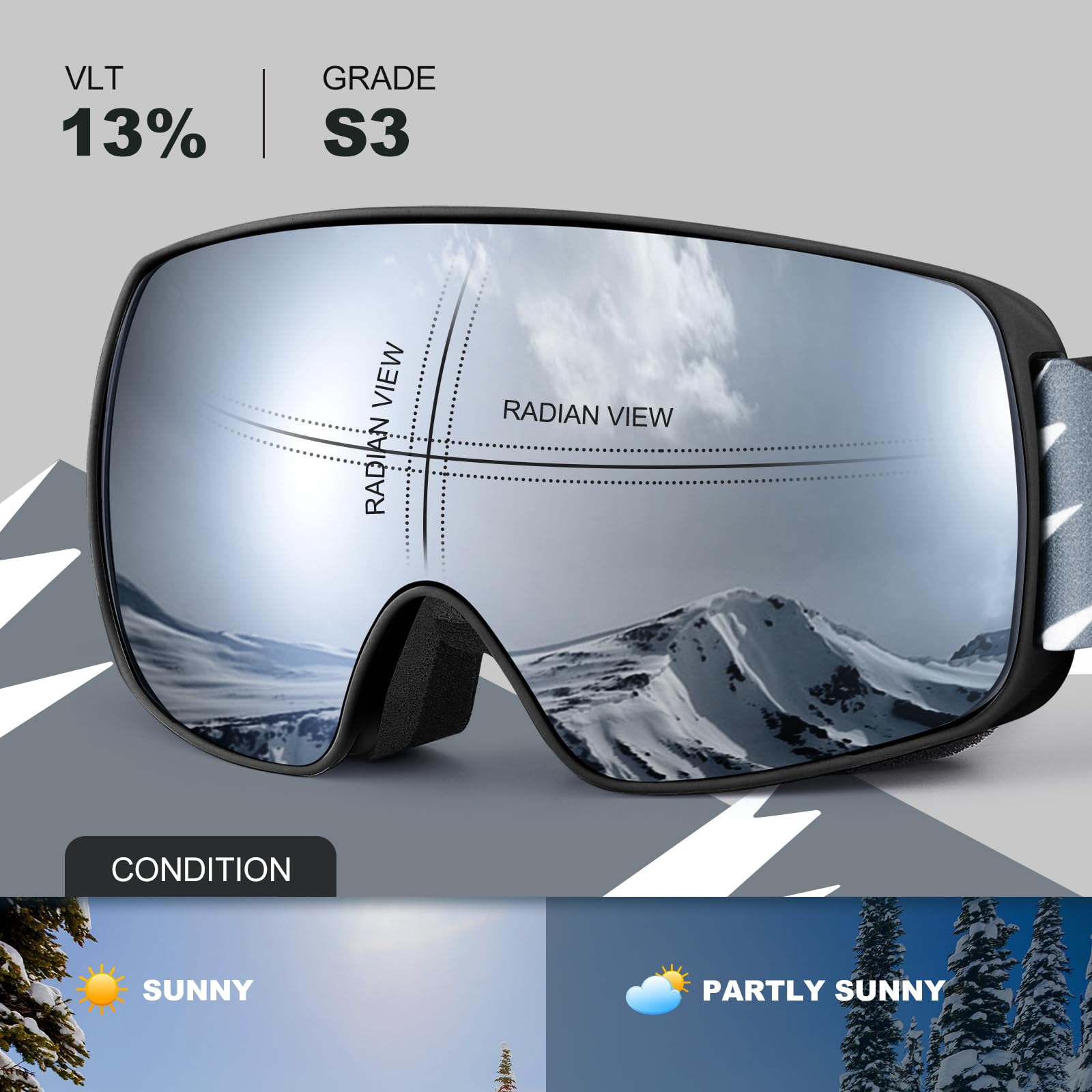 Odoland Occhiali da Sci Maschera da Snowboard per Bambini-Anti-UV400, Anti-appannamento, Antivento, Occhiali di Protezione con Grande Lente OTG Sferica Impermeabile