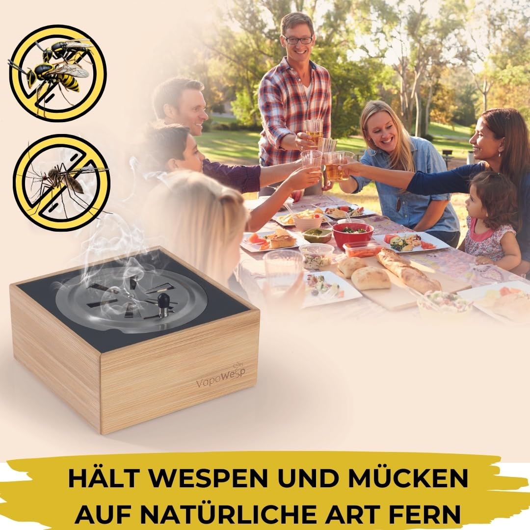 VapoWesp Räucherbox gegen Wespen und Mücken Outdoor | Aromatisierter Kaffeerauch vertreibt lästige Insekten auf natürliche Art, geniessen Sie entspannte Stunden im Freien, Orange & Rosemary Pulver