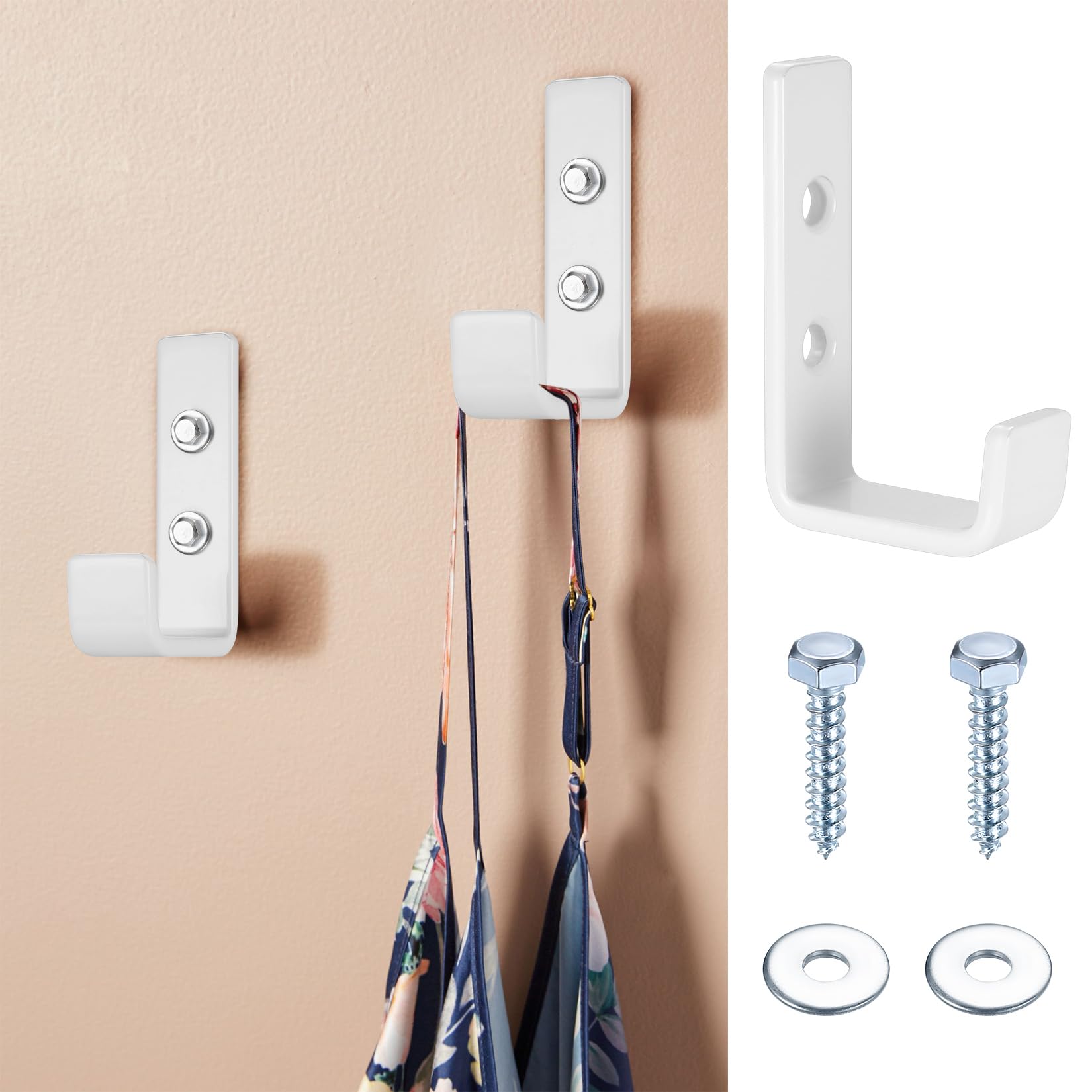 2 Pcs Ganchos para Colgar Bicicletas, Gancho Pared de Garaje, Gancho Bicicleta Pared, Soporte Ganchos en J Ganchos Pared de Garaje Garage para Colgadores Herramientas Eléctricas, Blanco