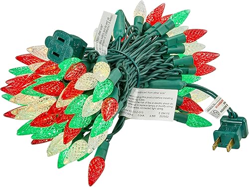 Miniatura 8 de BOHON Luces de Navidad para exteriores, tira de luces C6 facetadas de 34 pies, 100 luces LED enchufables, cable verde extensible, tira de luces de