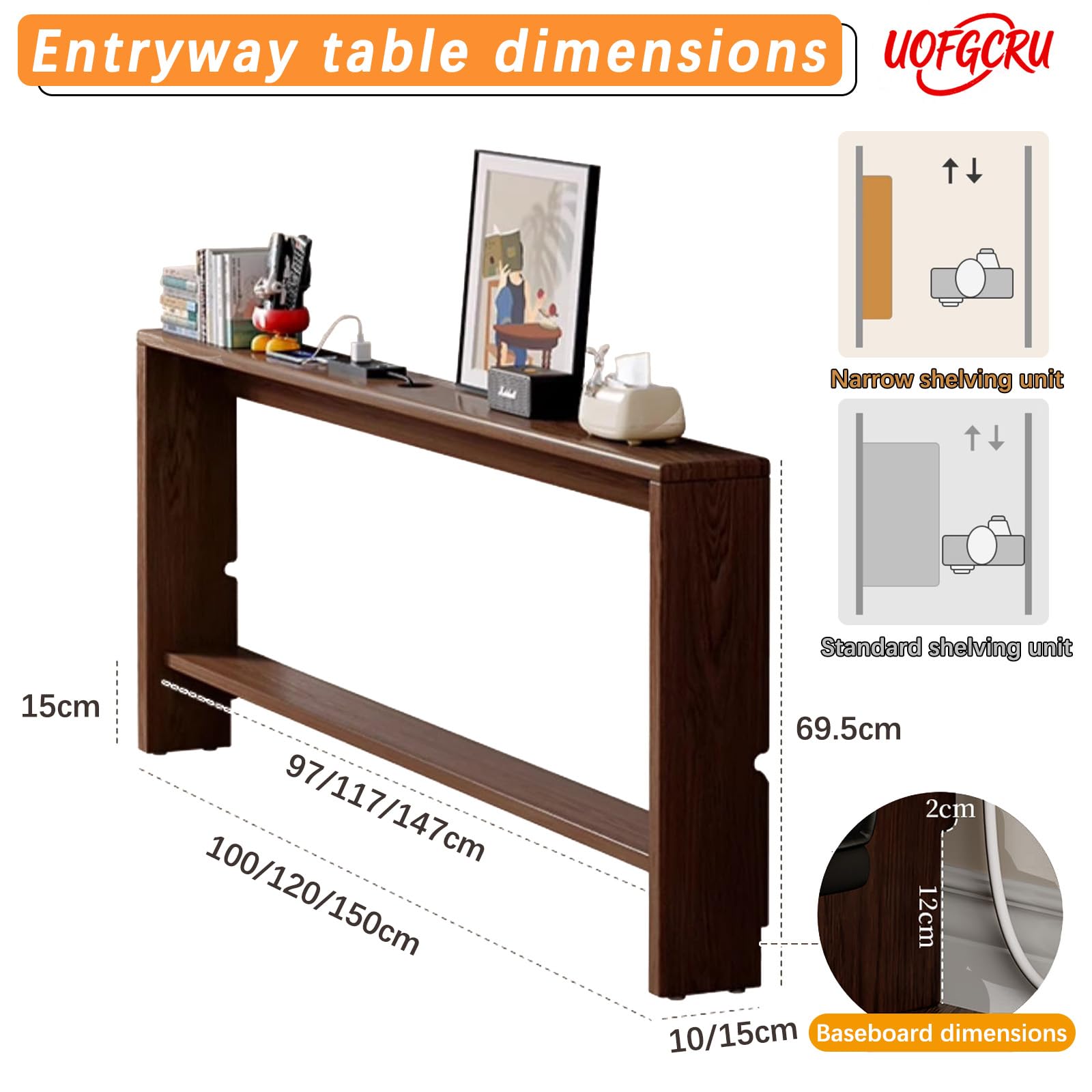Tavolo consolle stretto per divano, in legno massello, mensola per ingresso, corridoio o soggiorno, noce scuro (100 x 15 x 69 cm) e design ctal