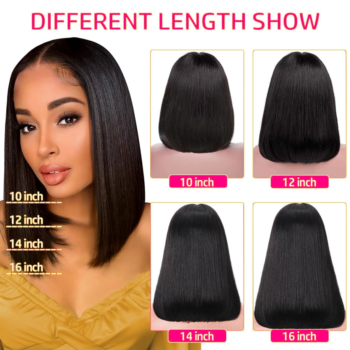 Amazon.com : Straight Natural Black Bob Wig Human Hair 12  display picture 1