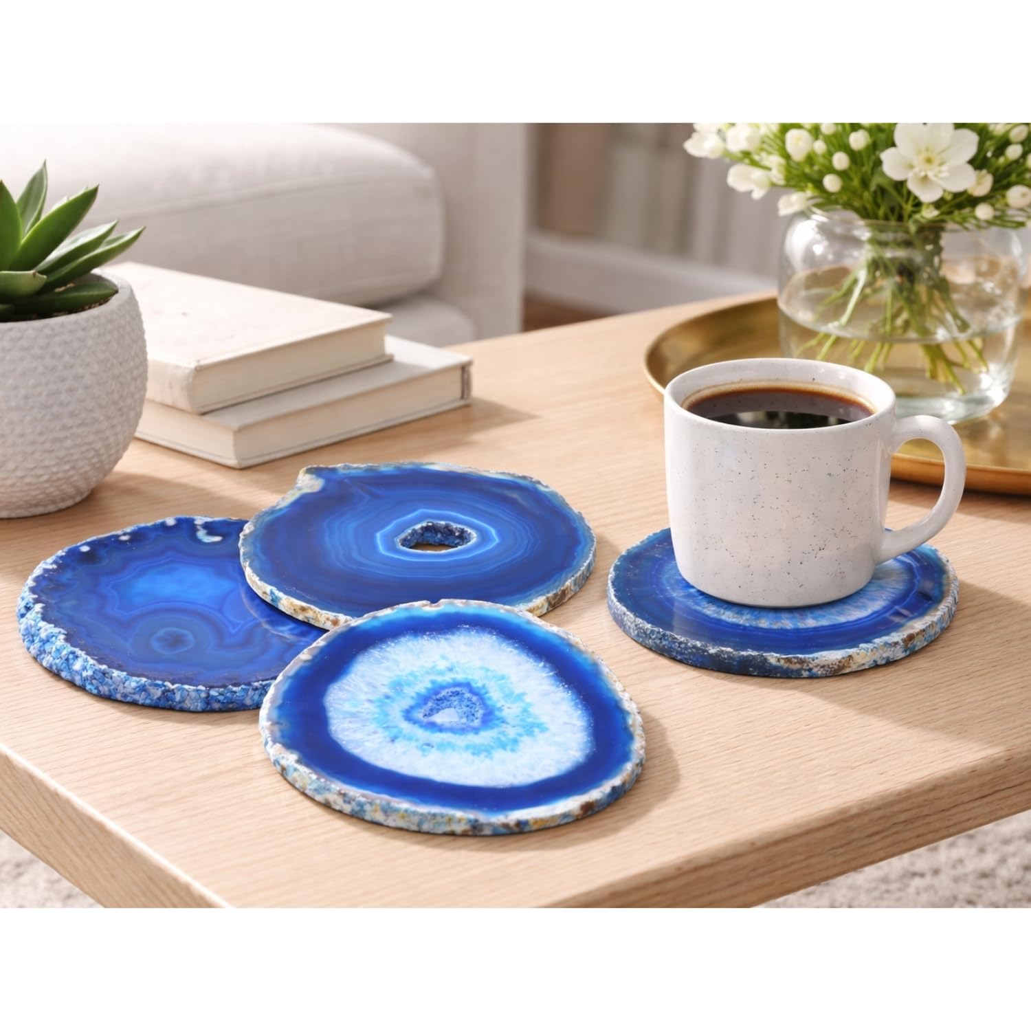 Juego de 4 posavasos de ágata (4 unidades), color azul