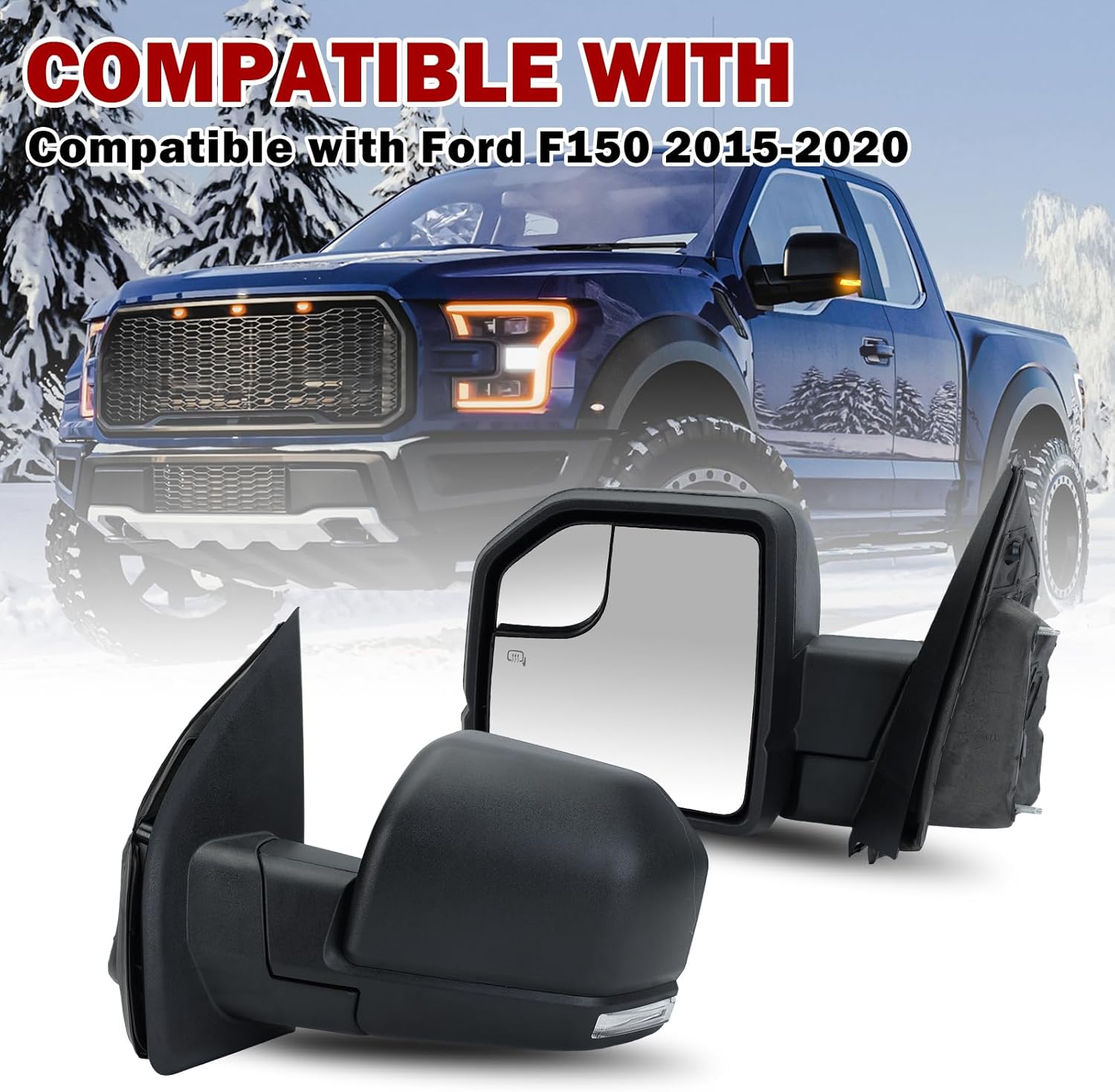 Side Mirror 6 Pins For Ford F150 2015-2020 Heated Turn Signal Light With Blind Spot Glass Power Glass FL3Z17683CB (Left Driver Side)