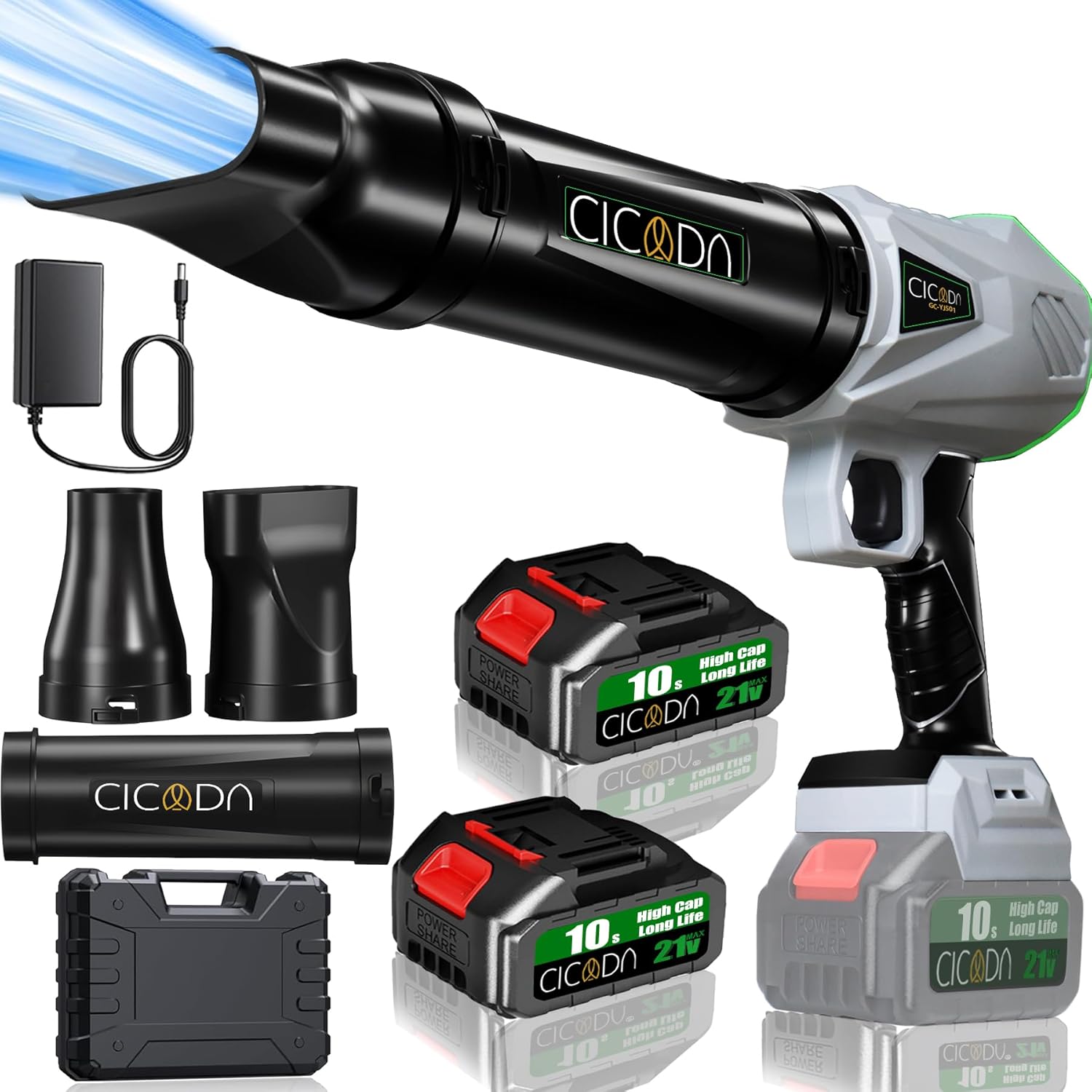 Cordless Leaf Blower 500,000 RPM with Extended Nozzle - 2×3.0Ah Batteries, Lightweight Handheld for Patio, Driveway, Snow & Debris Removal