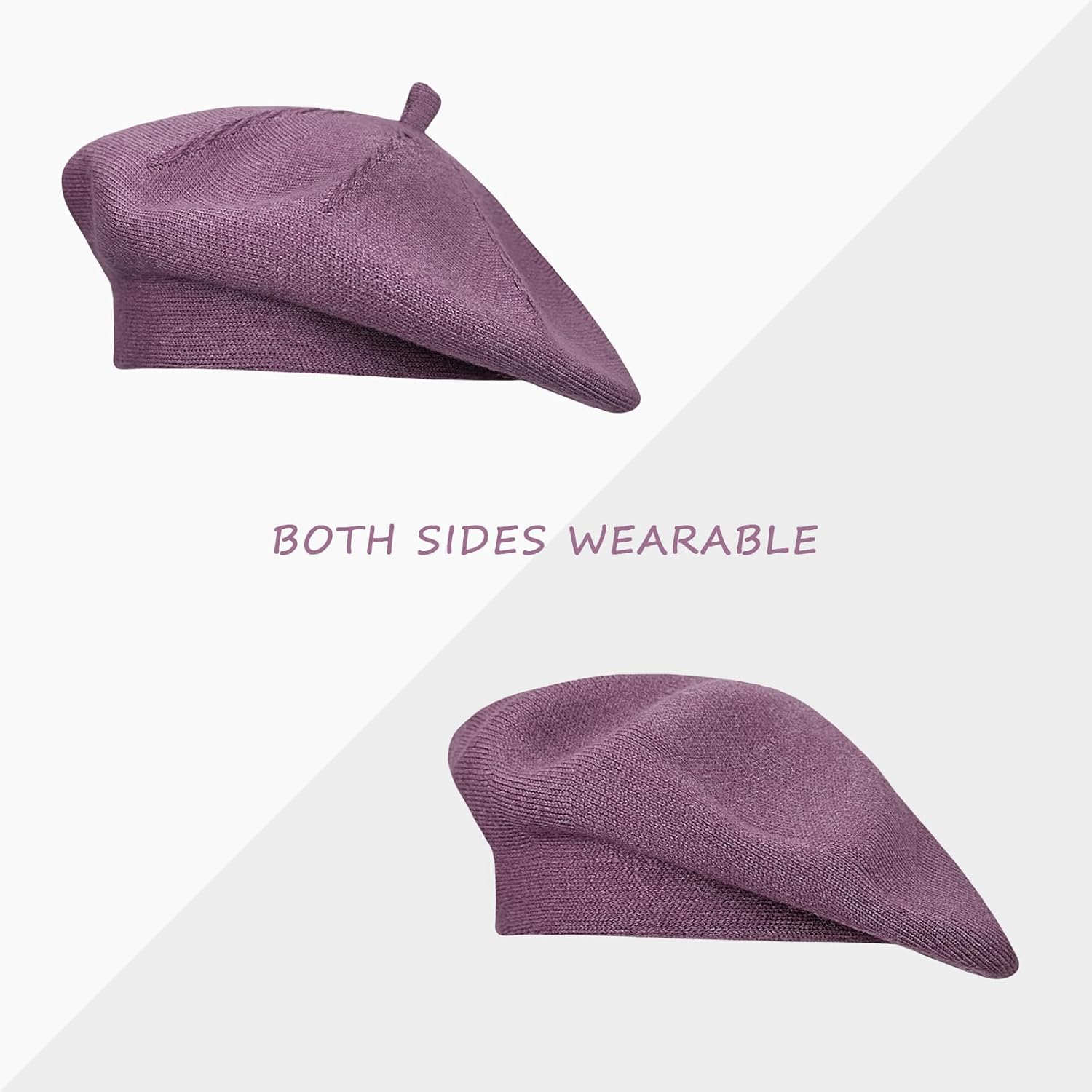 Gllutt Beret Hat French Style Stretchy Knitting Solid Color Both Side Usable - Image 5