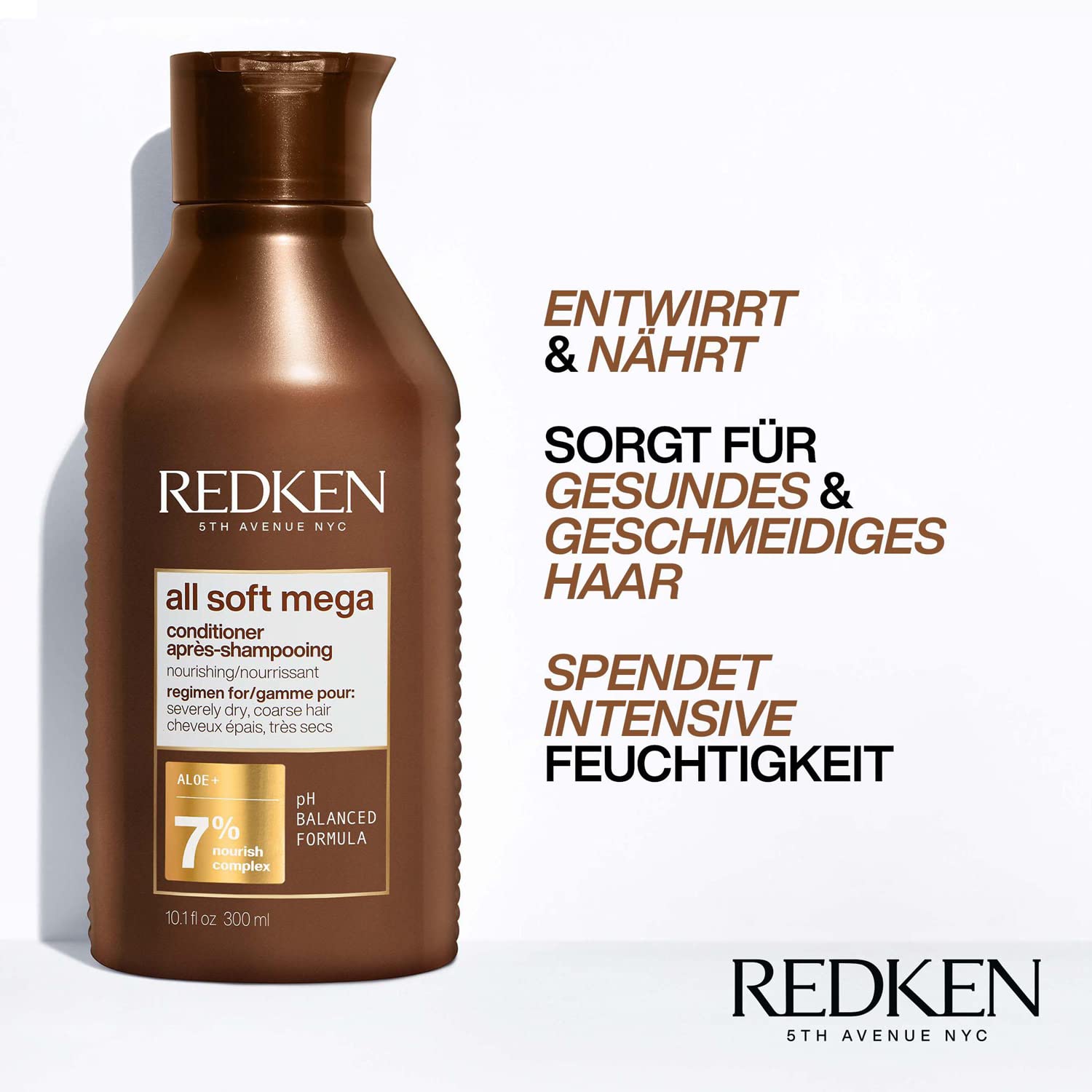 Redken | Spülung für trockene und brüchige Haare, Feuchtigkeit und Geschmeidigkeit, Sacha-Inchi-Extrakt & Aloe-Vera, All Soft Mega Conditioner, 300 ml