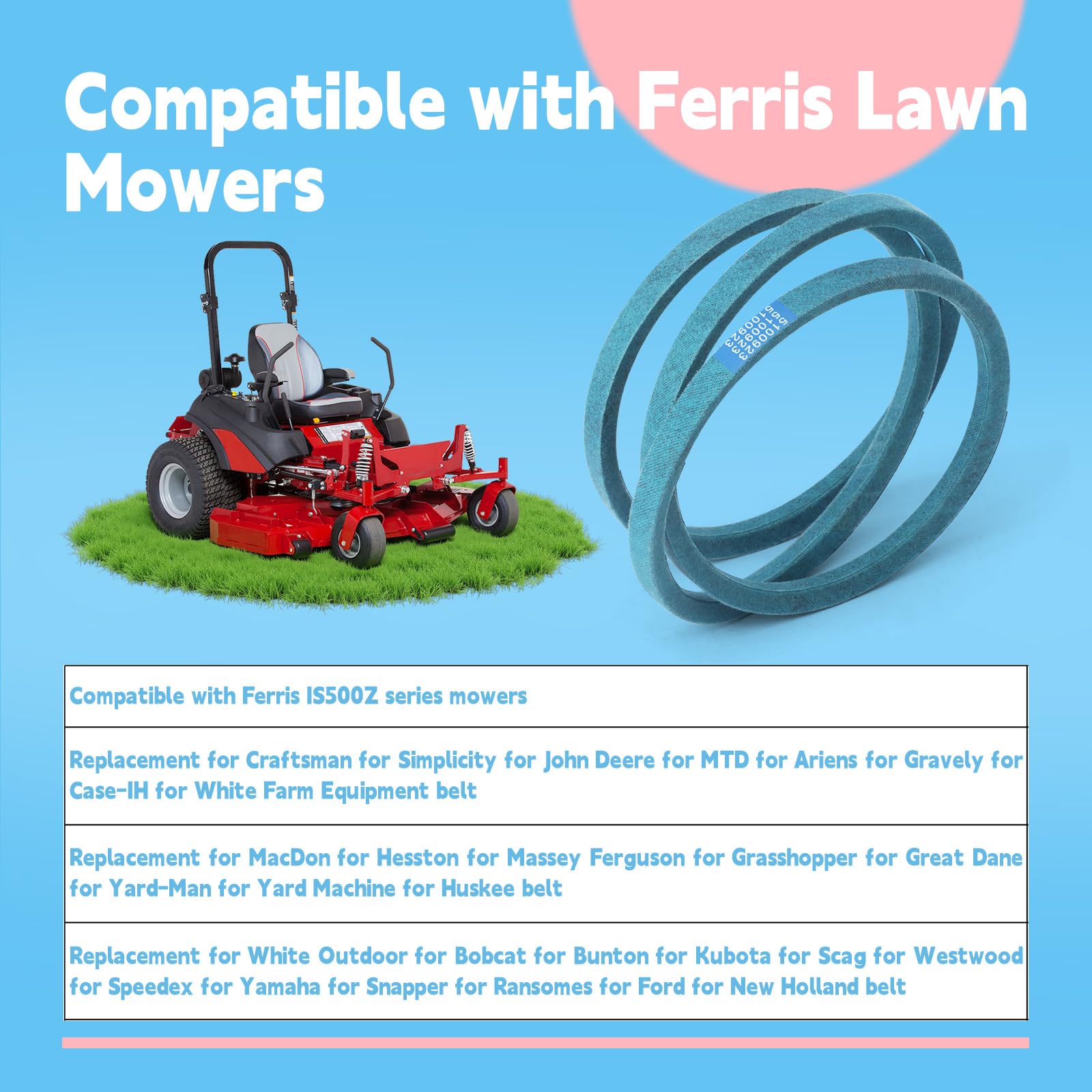 5100923 - Correa de transmisión compatible con Ferris IS500Z Series cortacésped de 5/8 x 68 pulgadas, aramida resistente, correa trapezoidal de repuesto 5100923SM C458D 754-04064 382840 754