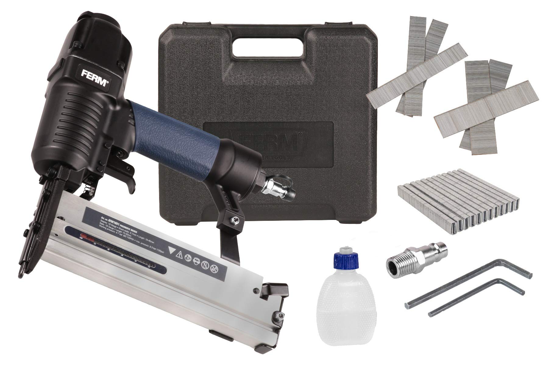 FERM Graffatrice Pneumatica – DIN e Orion – Soft Grip – Incl. 300 Chiodi e 100 Graffe