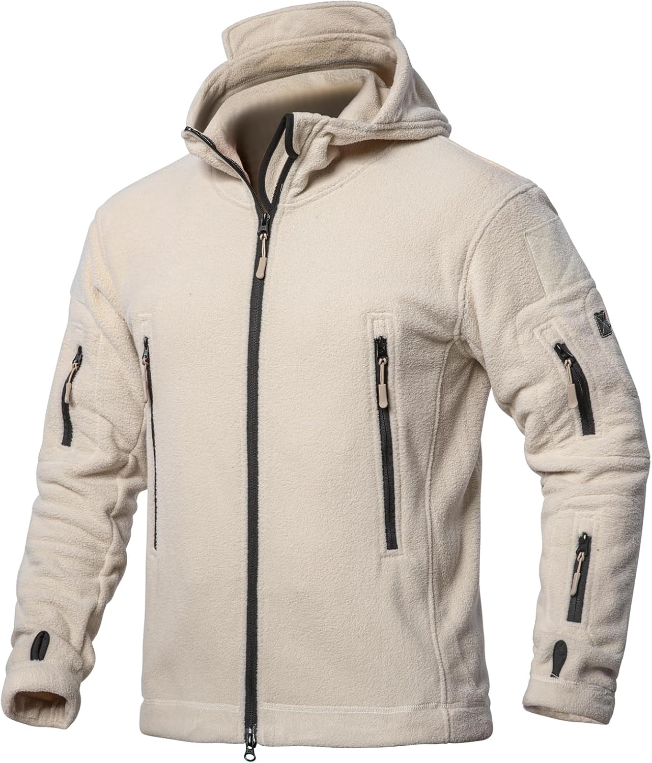 CARWORNIC Men's Military Tactical Fleece Jacket Warm Multi-Pockets Outdoor Hooded Coat