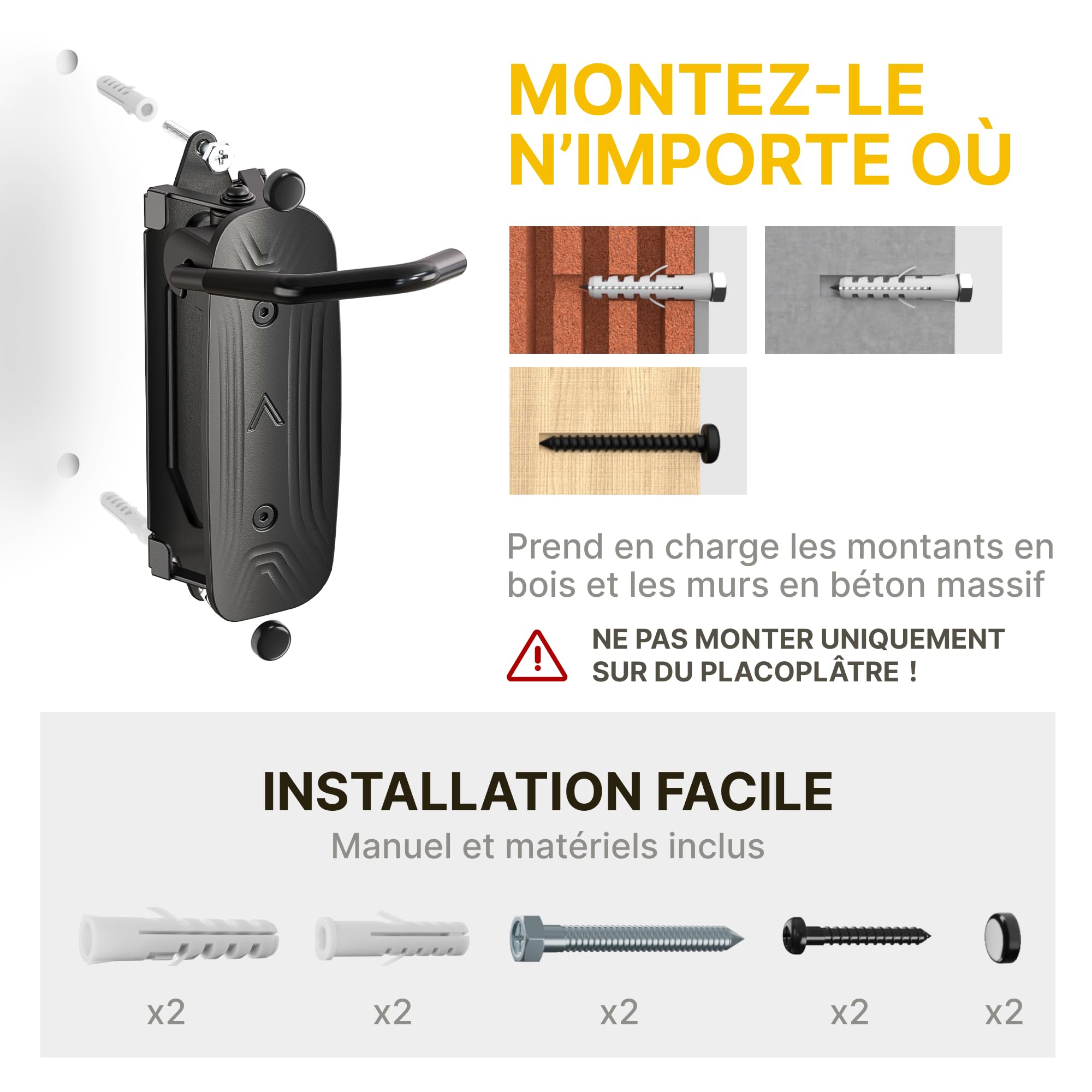 monTEK Support Mural Vélo Pivotant, Porte Vélo Mural Vertical pour Garage, Rangement Vélo Gain de Place, Rotation 150°, Charge jusqu'à 30 kg, Noir
