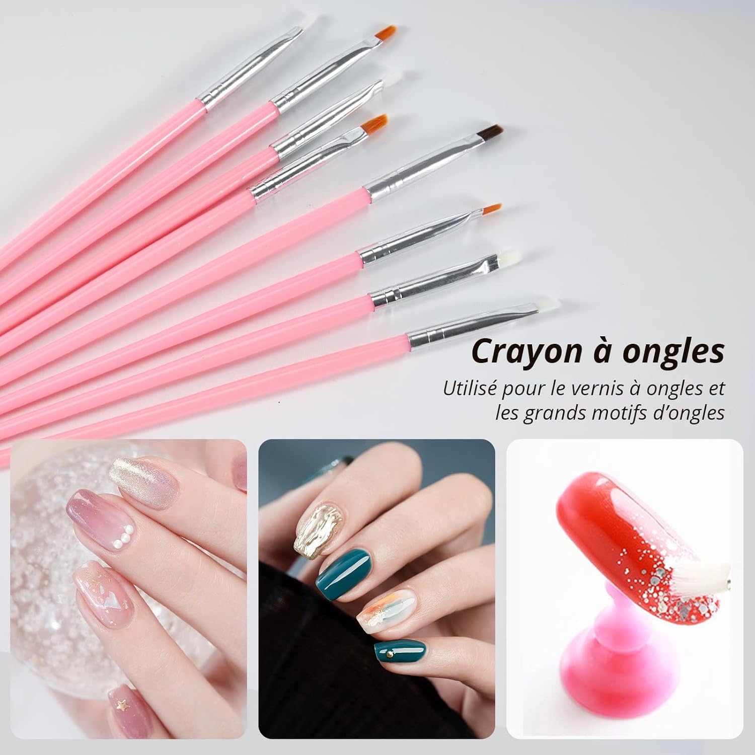 20 Pennelli per Unghie, Pennello per Gel con Punta Dotting, Pennello per Costruzione Gel UV, Pennello Sottile per Unghie Acrilico per Design Nail Art Fai-da-Te - Rosa