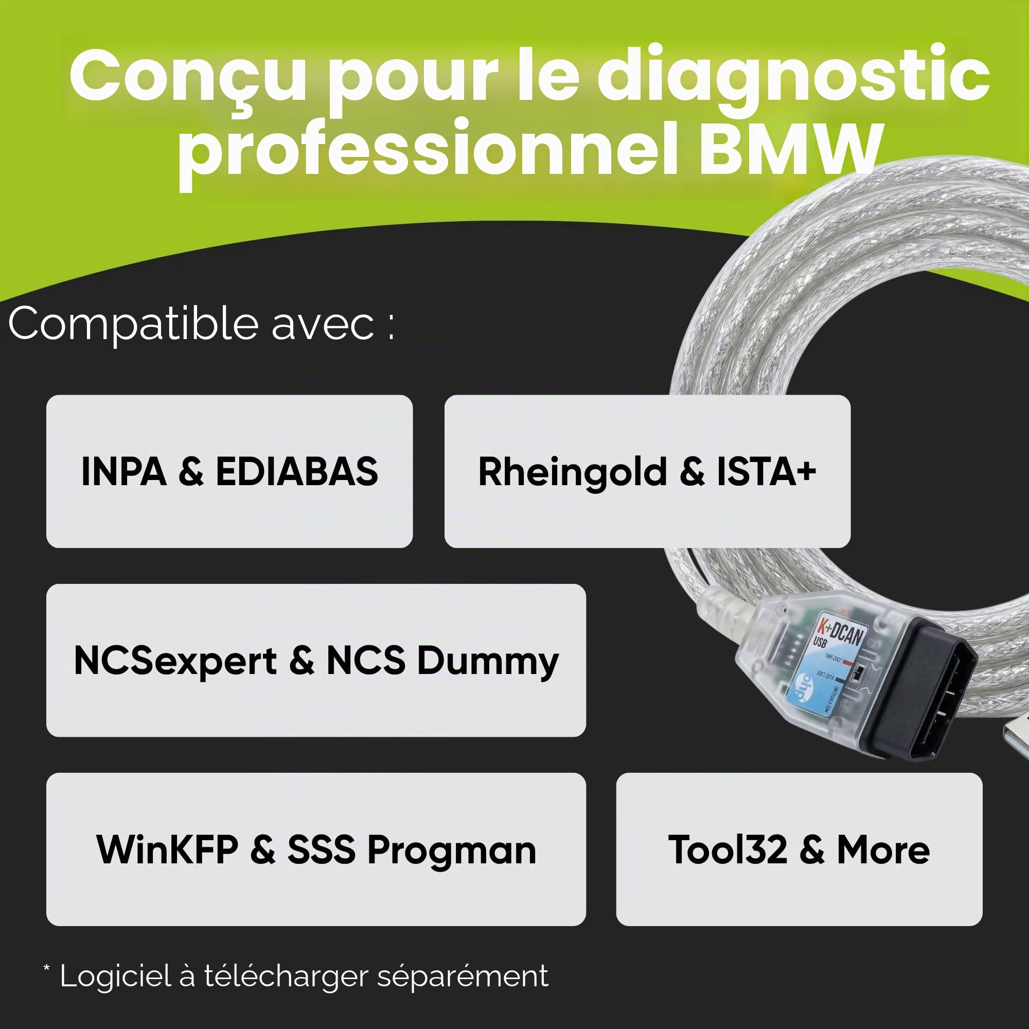 OHP K DCAN OBD2 USB pour BMW ISTA INPA Rheingold | Modèles E-Chassis 1998–2016 | Windows Uniquement