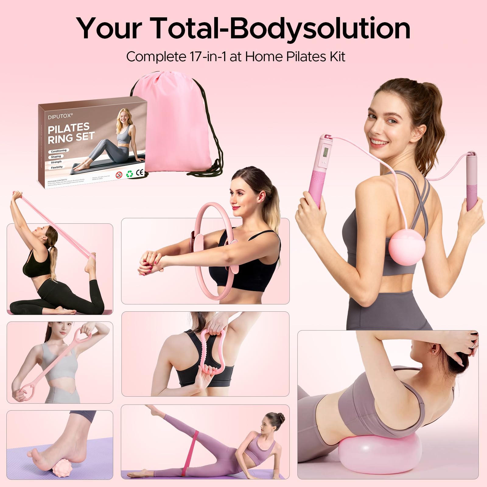 Pilates Ring Kit for Women, Pilates Equipment Accessories, Home Workout Set with Magic Circle, Mini Exercise Ball, Ankle Resistance Bands & Yoga Socks, for Fitness, Toning & Better Me Gifts