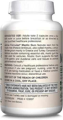 Miniatura 9 de Jarrow Formulas Mastic Gum 1000 mg - 60 cápsulas vegetales - Fórmula natural que apoya el estómago la salud duodenal y bucal 30 porciones