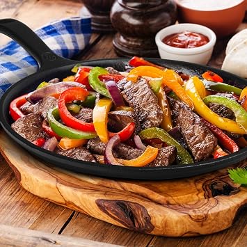 Commercial CHEF 10.5-Inch Cast Iron Round Griddle, Pre-Seasoned Cast Iron, Integrated Hanging Hole in Handle, Works on All Cooktops Including Induction, Outdoor Skillet for Campfires, CHFL911